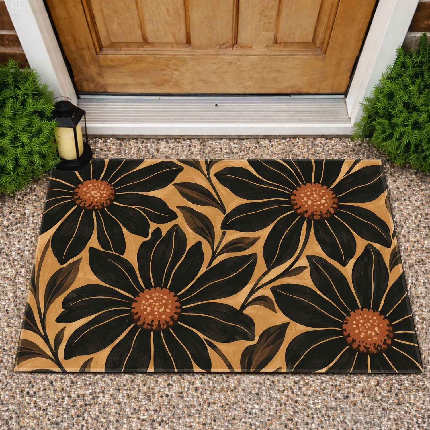 Bold Black Daisy Blooms for Rustic Farmhouse Entryways and Cozy Country Home Style Doormat - 1
