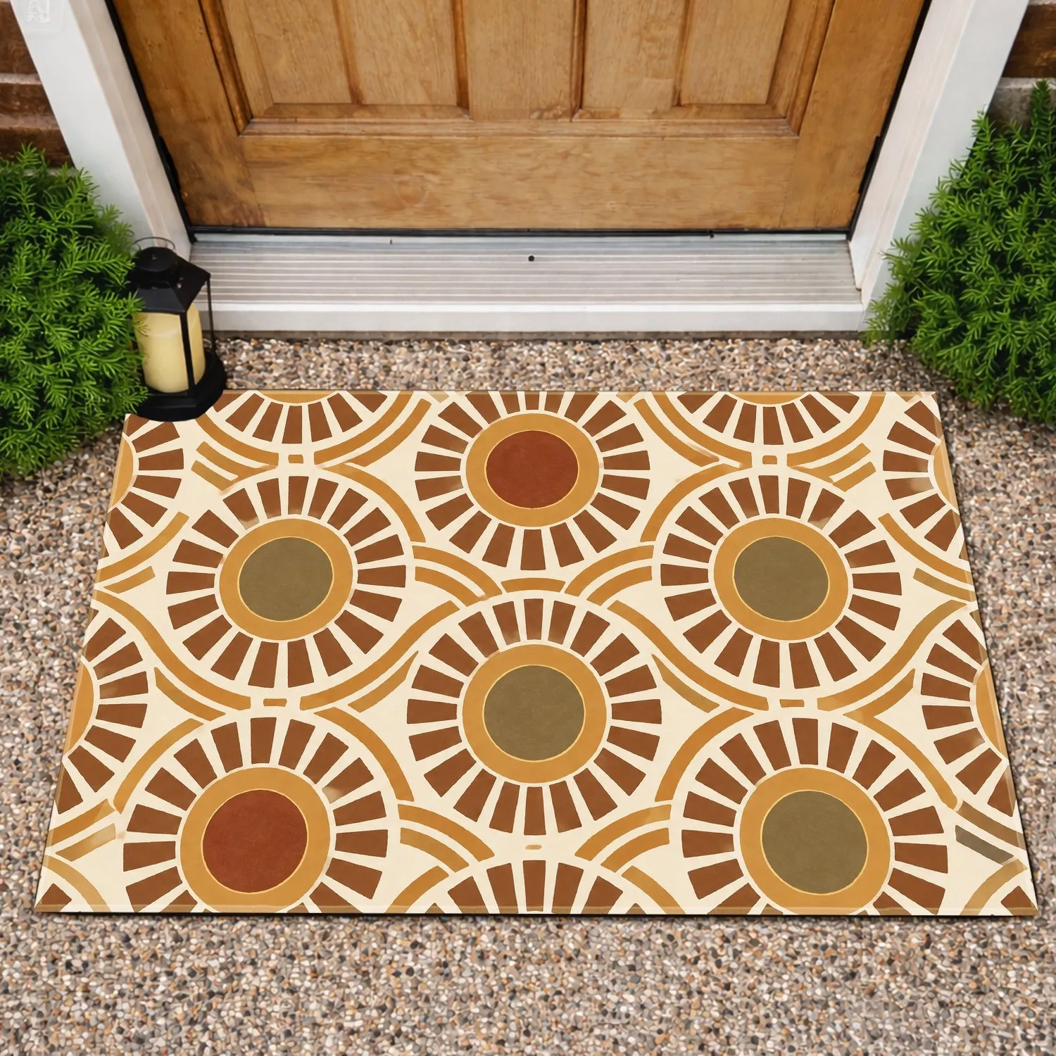 Earthy Sunburst Medallions for Relaxed Outdoor Living and Welcoming Patio Style Doormat - 1