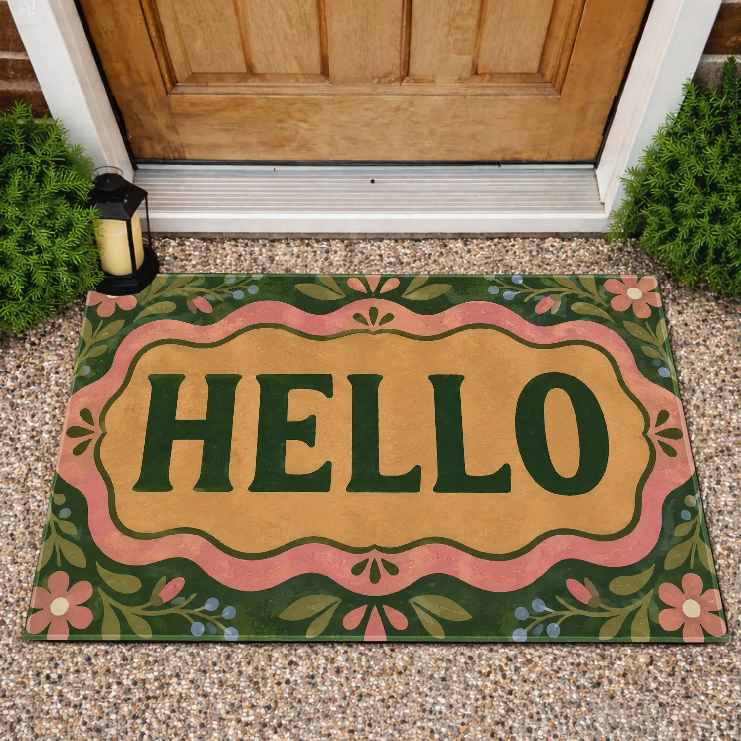 Retro HELLO Typography With Scalloped Border For A Cheerful Everyday Entryway Welcome Doormat - 1