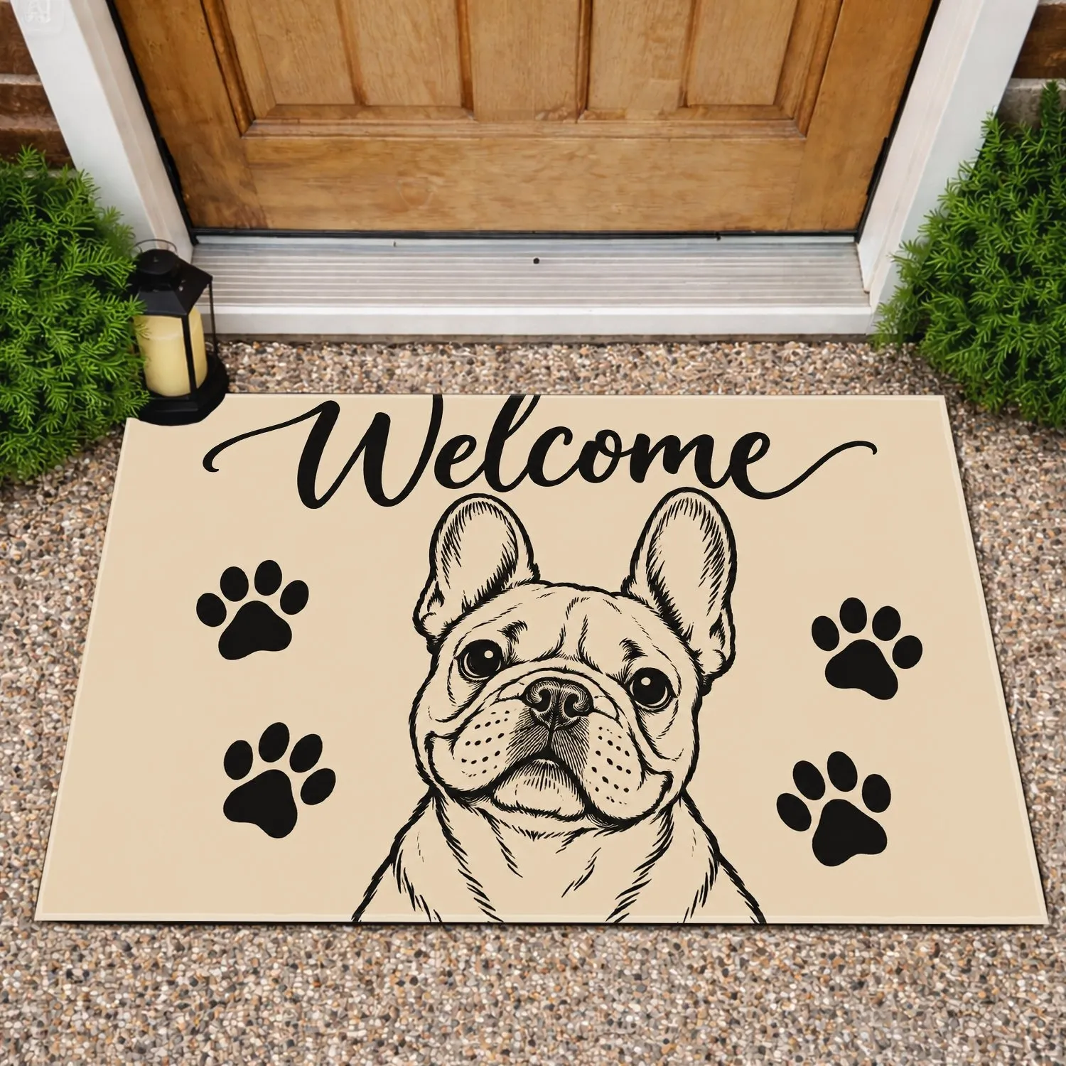 French Bulldog Welcome Paw Prints for a Cheerful Home Entryway for Frenchie Lovers Doormat - 1