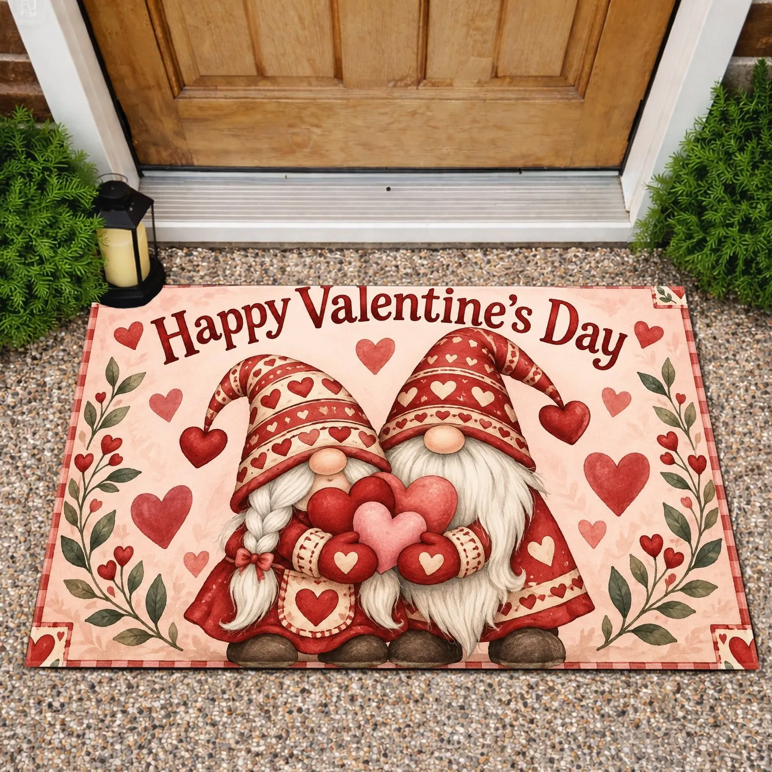 Valentine Gnome Couple with Hearts for Cozy February Celebrations and Home Decor Doormat - 1