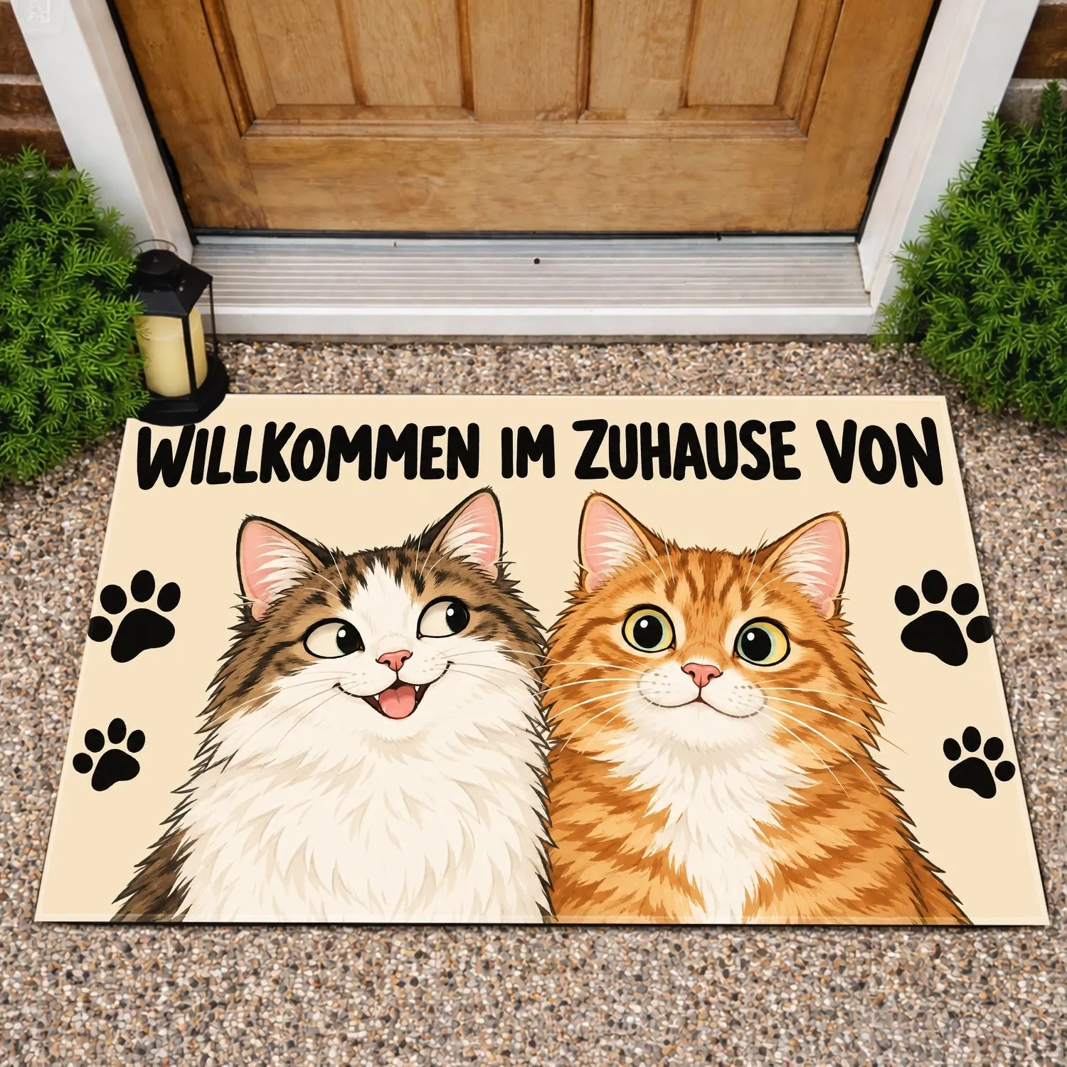 German Welcome Cats and Paw Prints for Cozy Pet-Loving Homes and Cat Owners Decor Doormat - 1