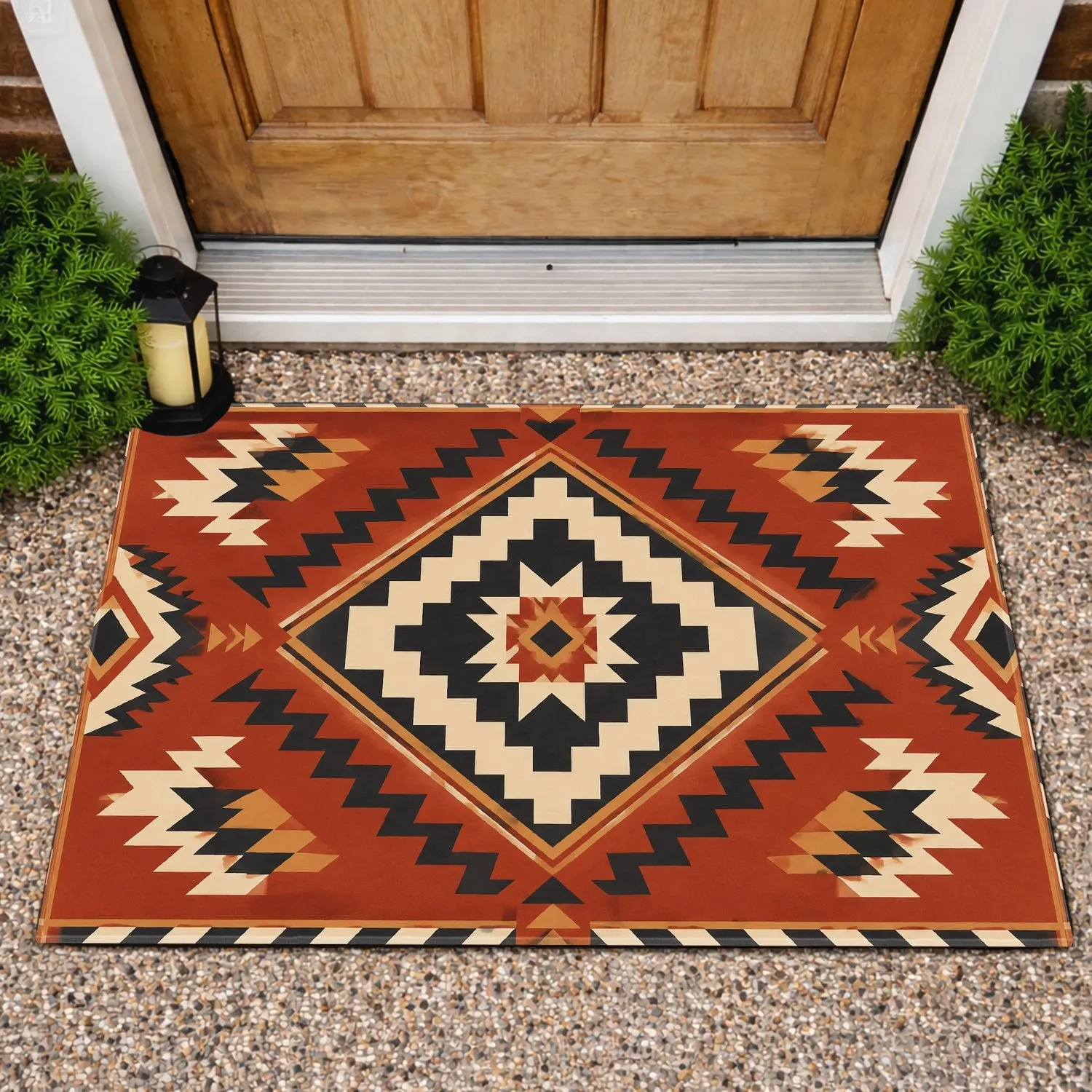Terracotta Southwestern Diamond Motifs for Warm Rustic Bohemian Home Entryways Style Doormat - 1
