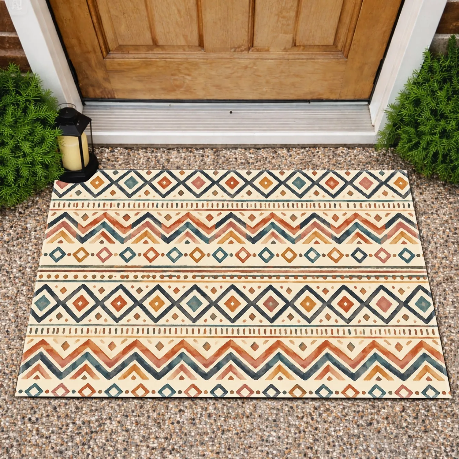 Colorful Bohemian Geometric Bands for Cozy Modern Homes and Eclectic Everyday Living Doormat - 1