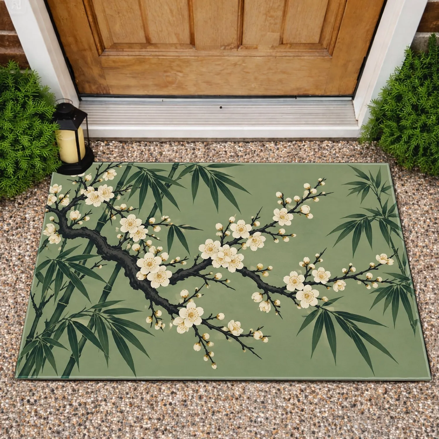 Plum Blossom and Bamboo Branches for Serene Asian-Inspired Home Entryway Styling Doormat - 1
