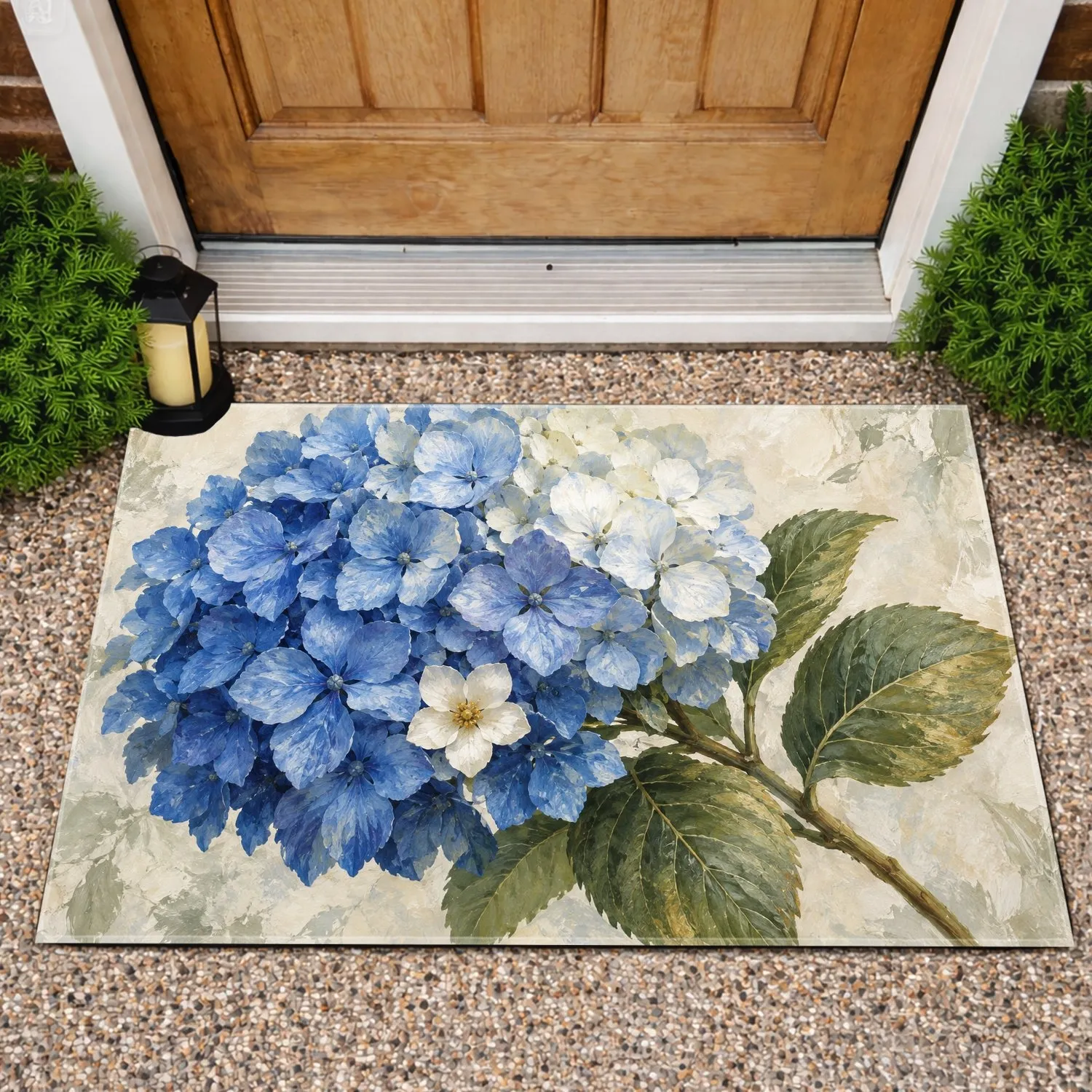 Blue Hydrangea Bouquet for Calm Entryways and Cottage-Inspired Home Styling All Year Doormat - 1