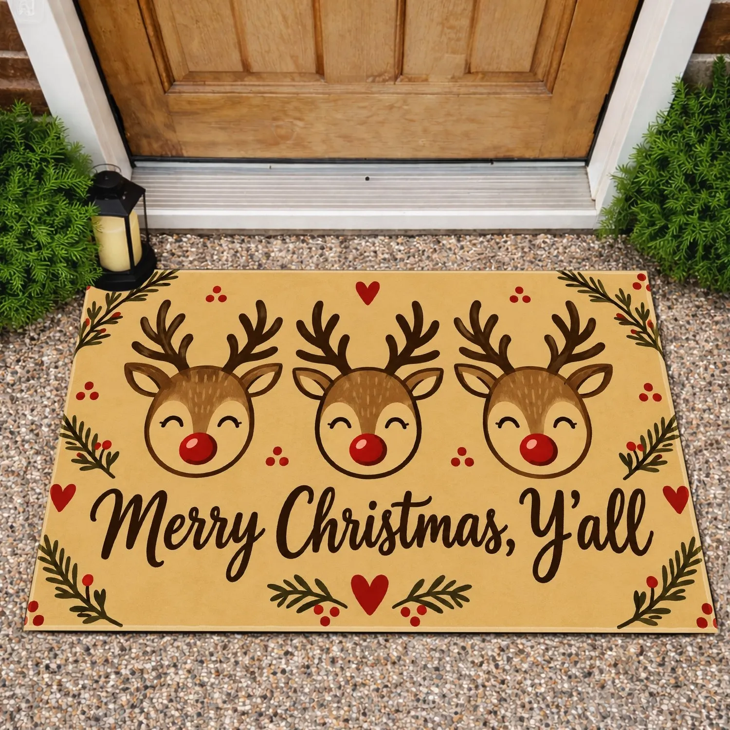 Three Reindeer Merry Christmas Y’all Holiday Cheer for Festive Homes Doormat - 1
