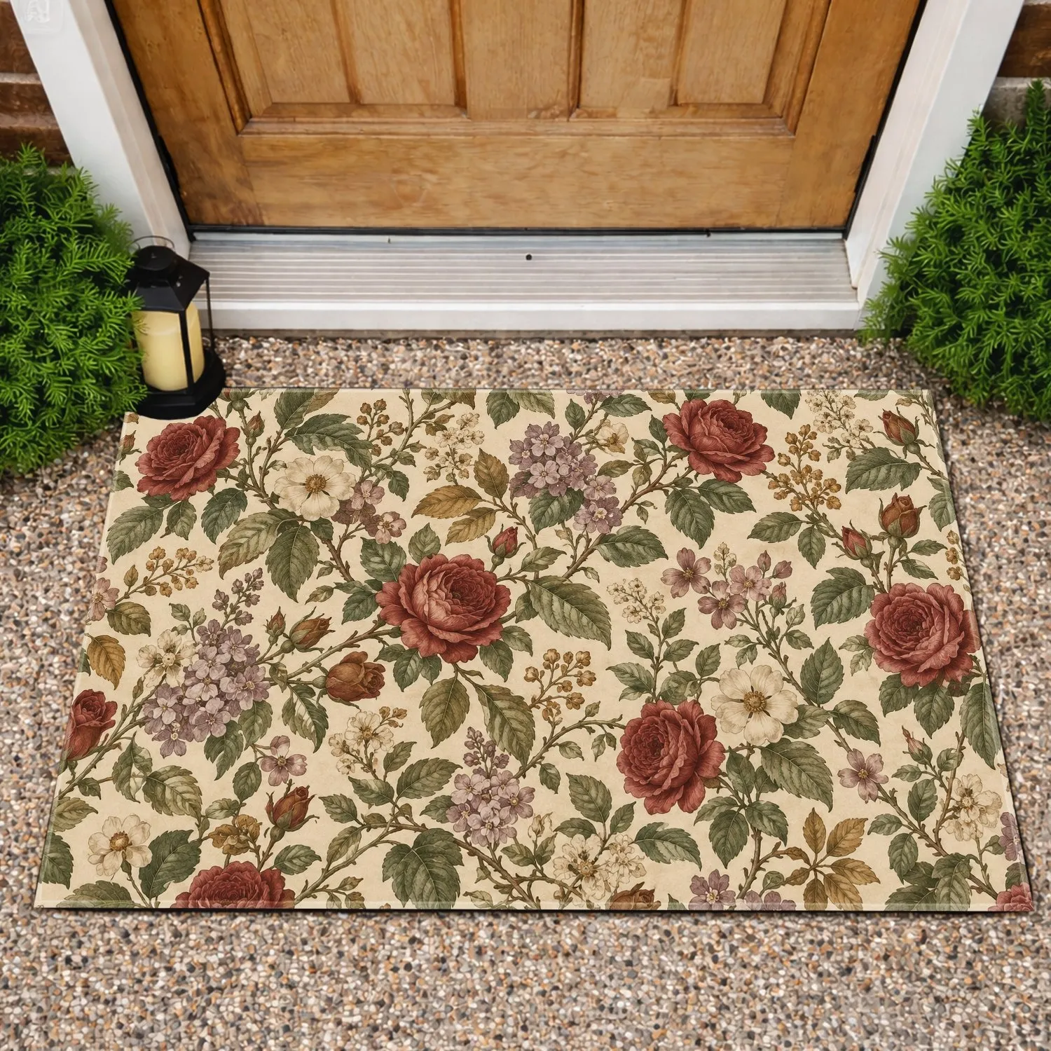 Vintage Woodland Leaves, Red Roses And Wildflowers For A Cozy Nature-Inspired Home Doormat - 1