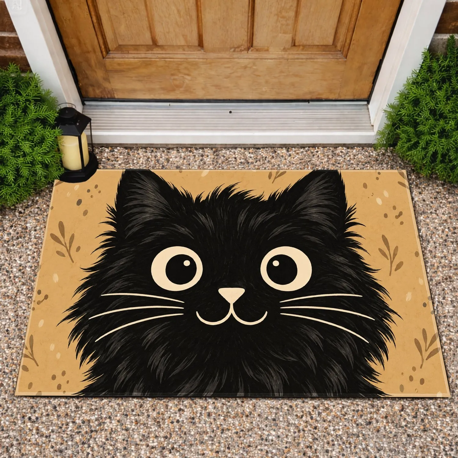 Big-Eyed Black Cat Face for Cozy Cat-Lover Homes and Playful Everyday Living Spaces Doormat - 1