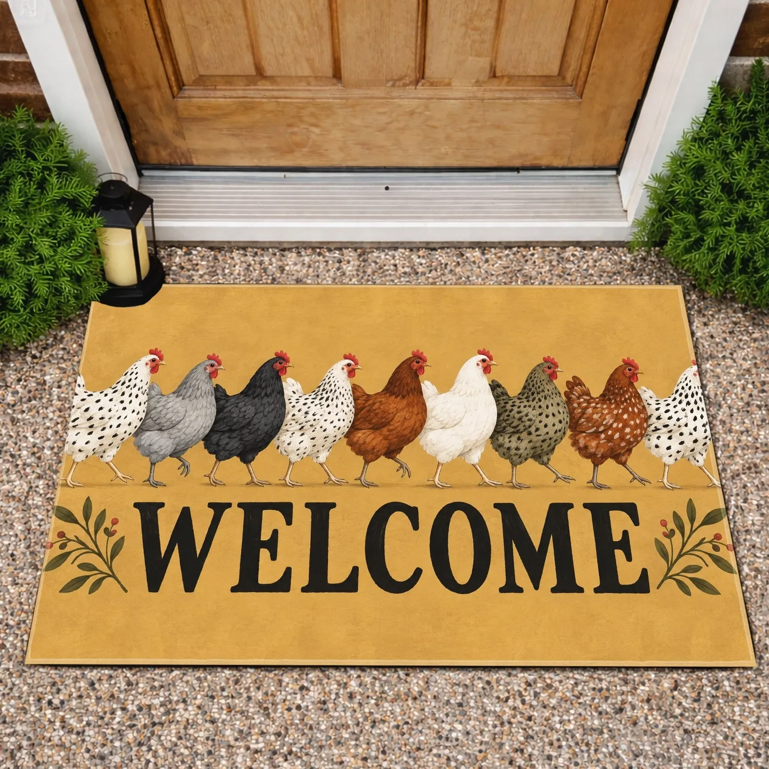 Colorful Farm Chickens Welcome Guests With Cheerful Country Charm for Farmhouse Homes Doormat - 1