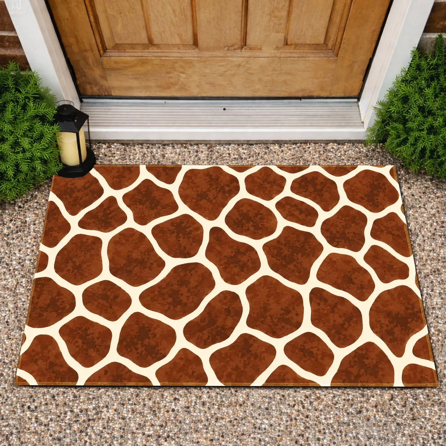 Giraffe Spot Motif in Warm Neutrals for Nature-Inspired Entryway Home Decor Doormat - 1