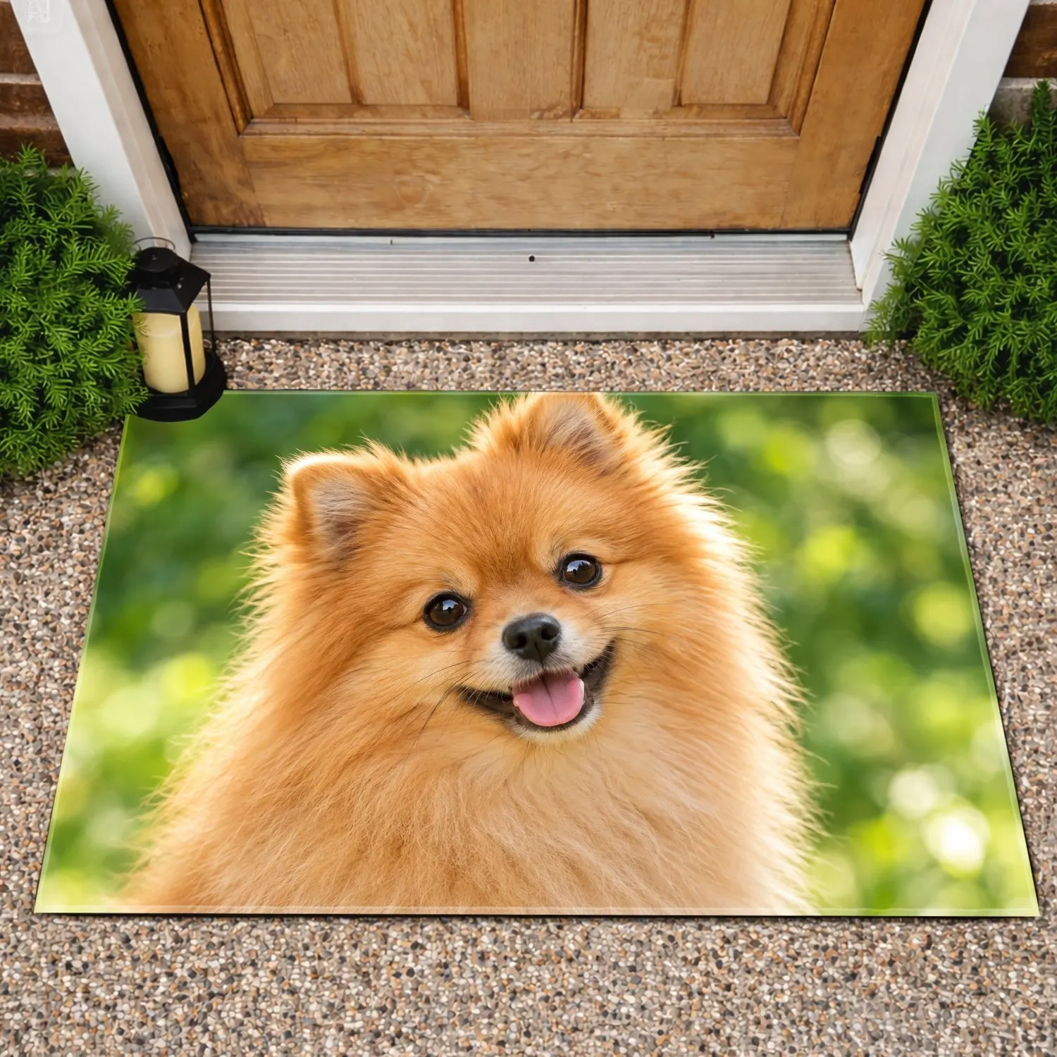Fluffy Orange Pomeranian Puppy Portrait For Cozy Pet-Loving Home Entryways Doormat - 1