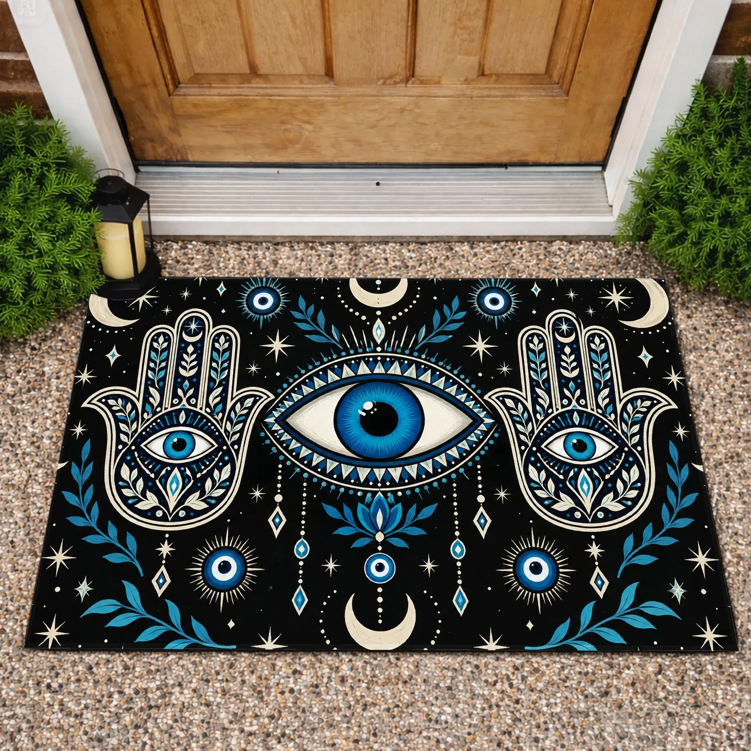 Mystical Blue Eye And Hamsa Hands For Spiritual Home Decor And Meditation Spaces Doormat - 1