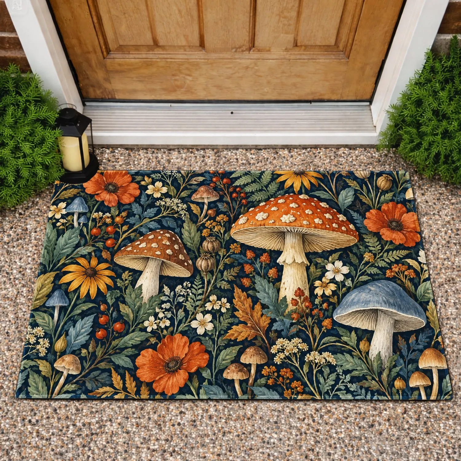 Vintage Mushroom And Wildflower Botanical Motif For Cozy Cottage Entryway And Nature Homes Doormat - 1