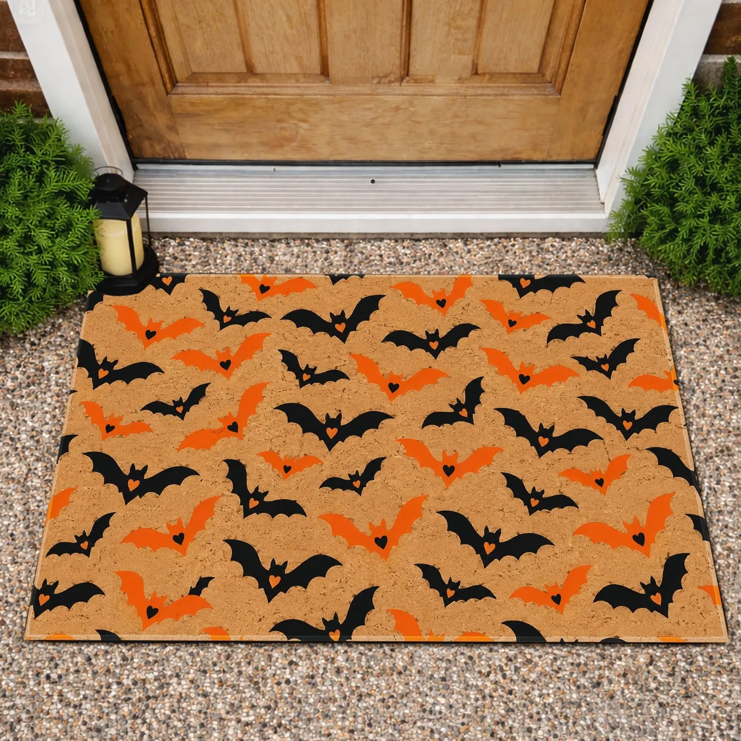 Black And Orange Flying Bats For A Playful Halloween Home Entrance Doormat - 1