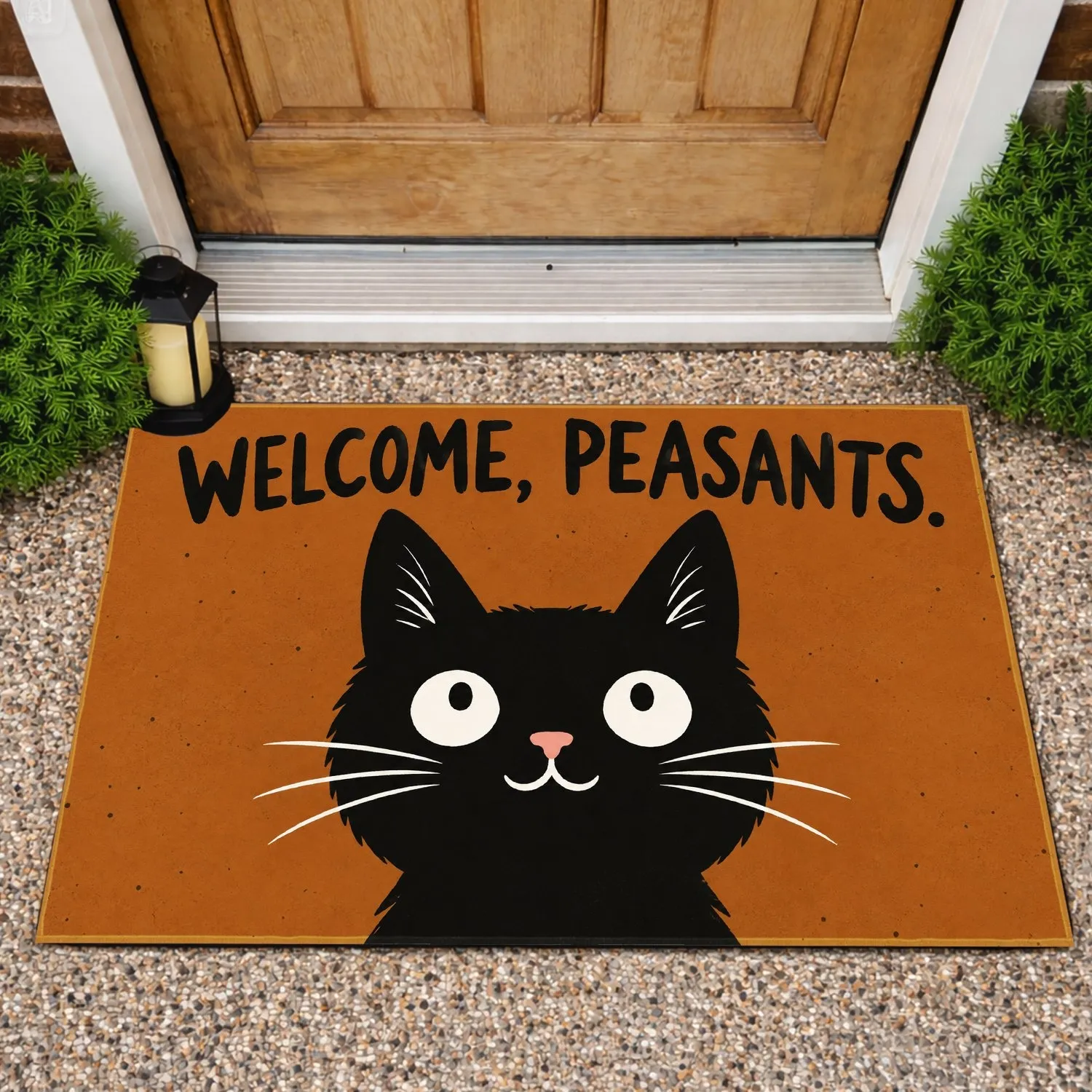 Black Cat Welcome Peasants Humor for Quirky Cat Lovers and Playful Home Entry Style Doormat - 1