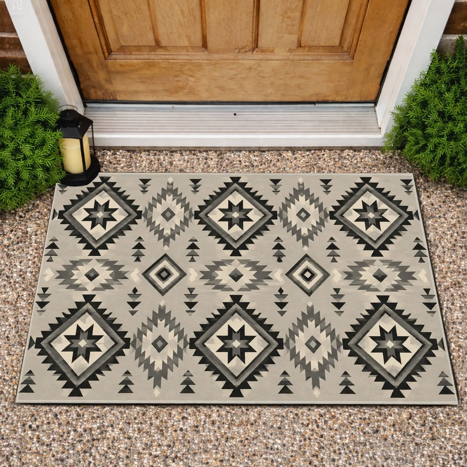Black And White Tribal Diamond Motifs For Modern Entryways And Cozy Minimalist Homes Doormat - 1