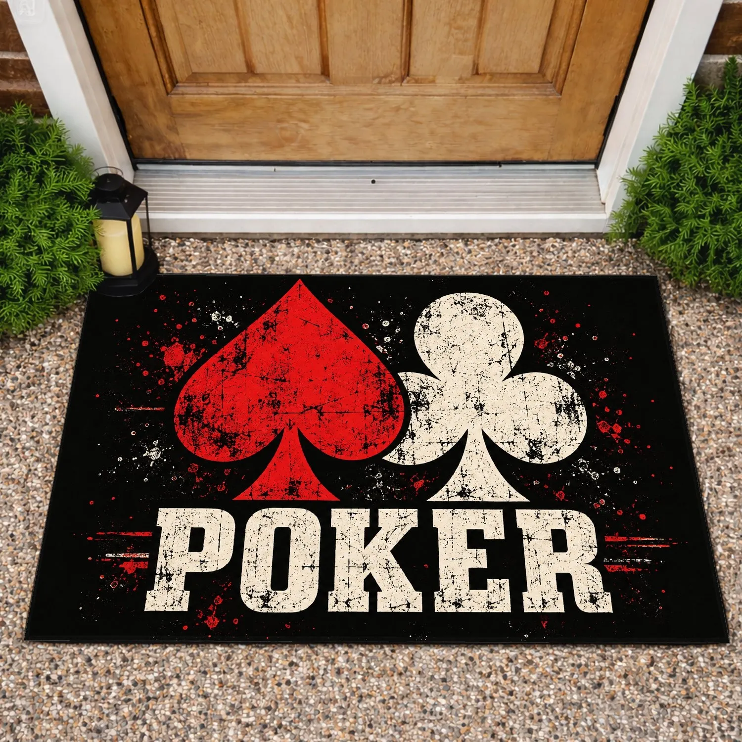 Bold Poker Card Suits and Lettering for Game Night Style, Casino Fans, and Card Players Doormat - 1