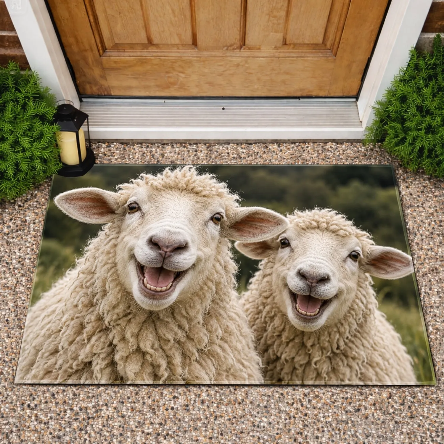 Smiling Sheep Pair Farmhouse Charm For Rustic Country Entryway Decor For Animal Lovers Doormat - 1