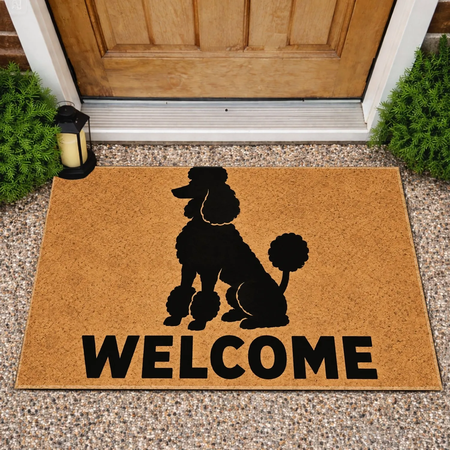 Black Poodle Silhouette with Welcome Lettering for Cheerful Dog-Loving Home Entries Doormat - 1