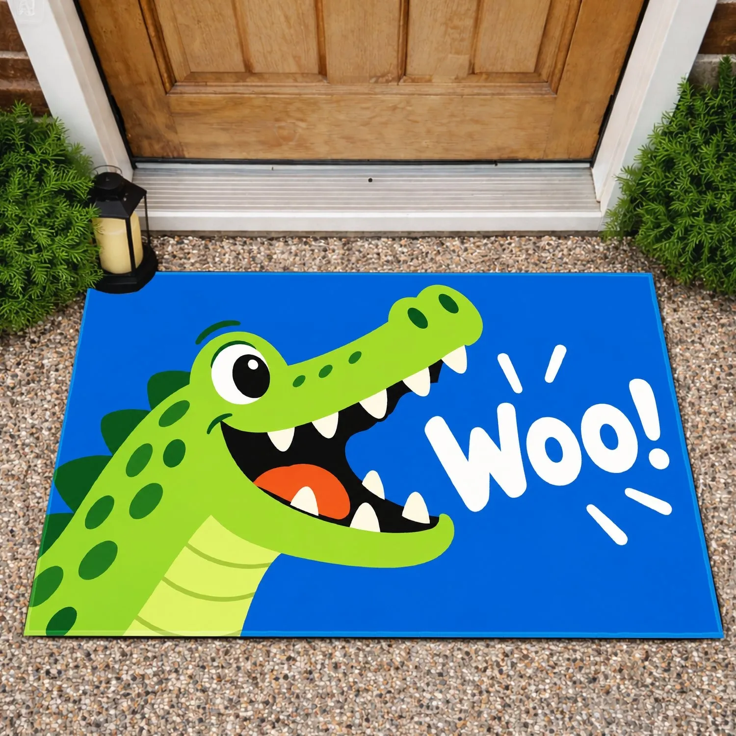 Green Alligator with Open-Mouth Cheer for Playroom Fun and Playful Kids’ Spaces Home Decor Doormat - 1