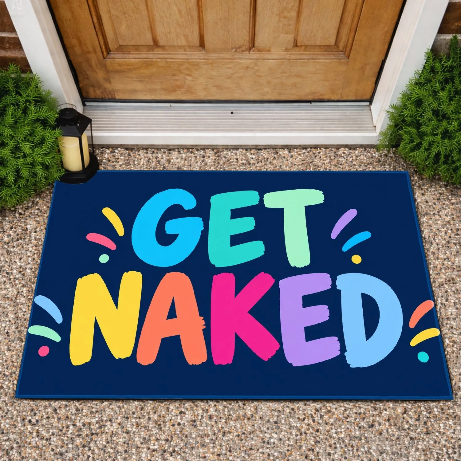 Get Naked Colorful Bathroom Lettering for Playful Home Decor and Guest Laughs Doormat - 1