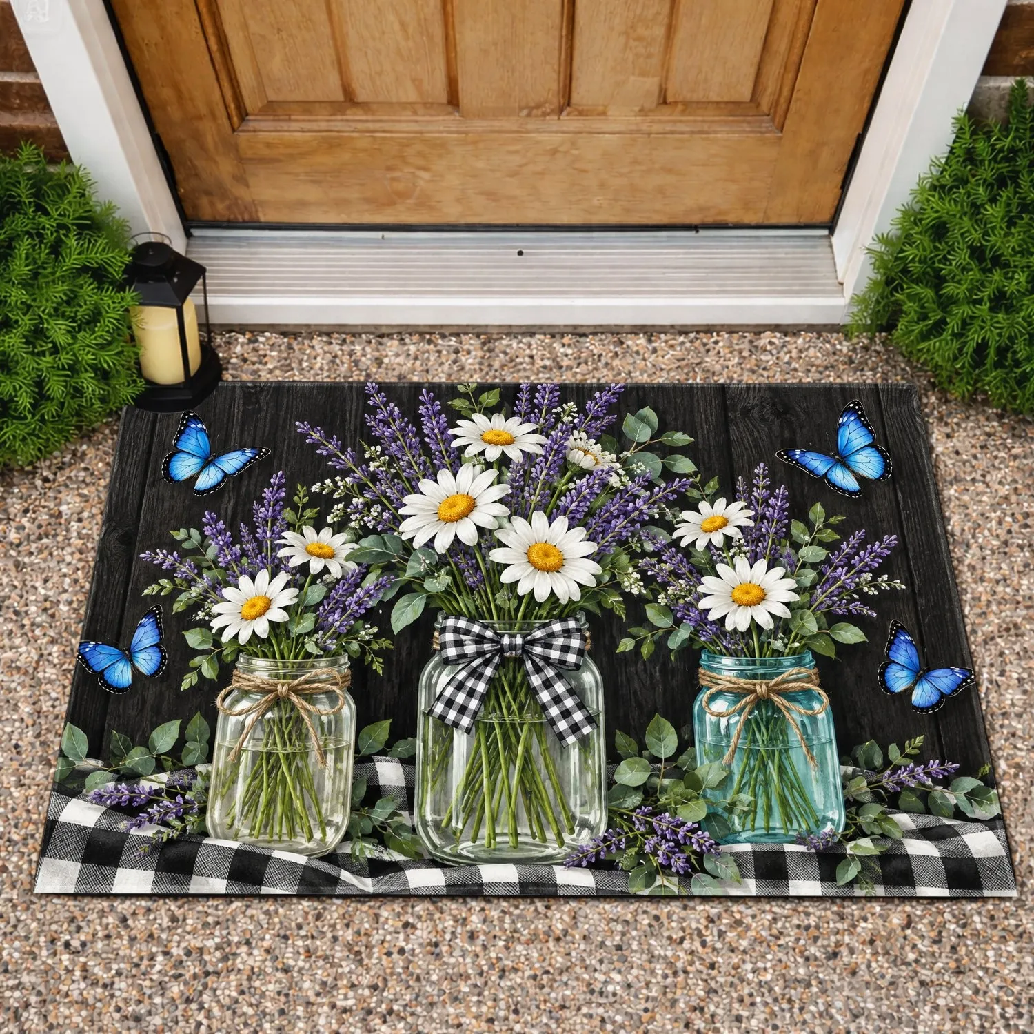 Lavender Daisy Jar Still Life For Rustic Farmhouse Entryway Style Doormat - 1