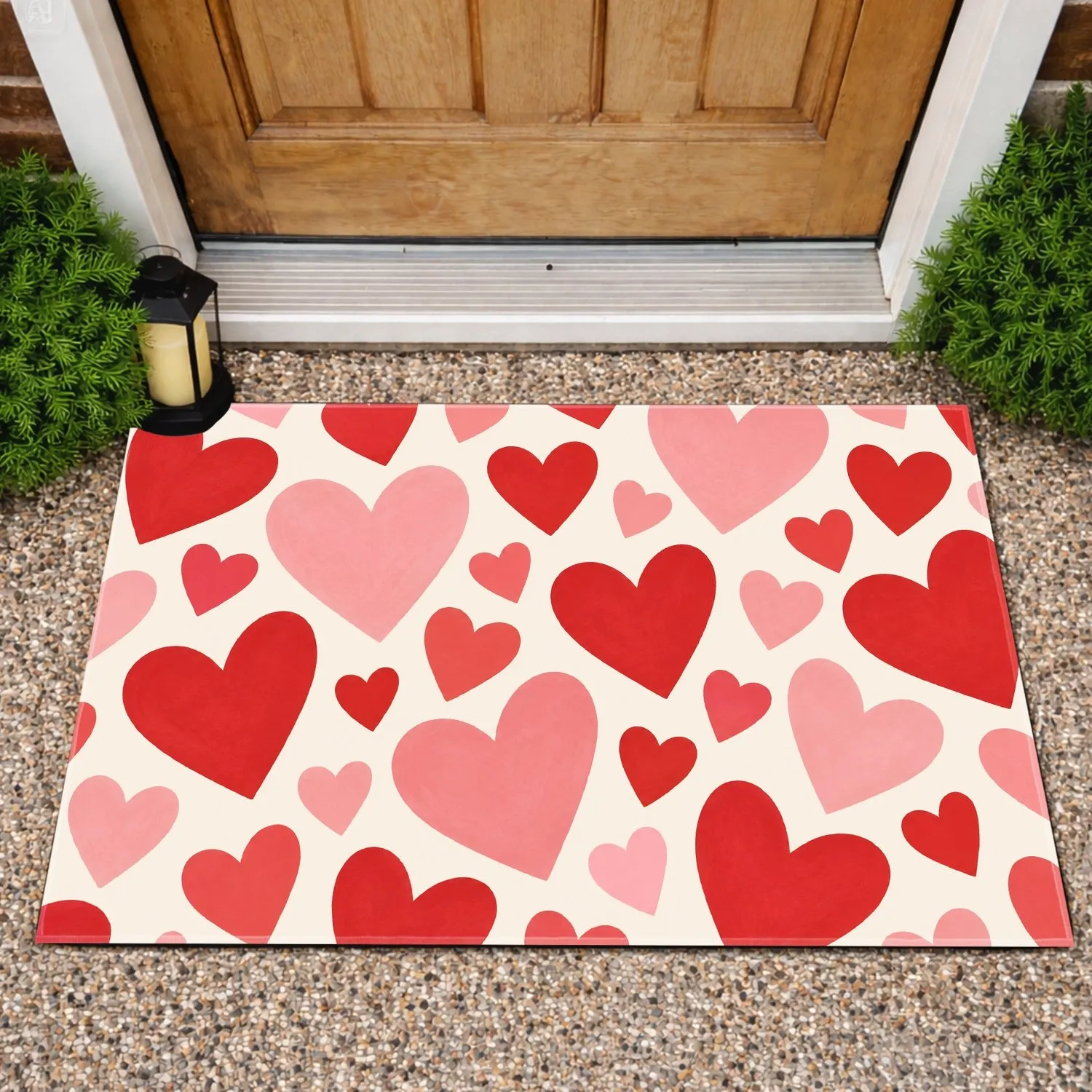 Red And Blush Heart Motif For Romantic Valentine's Day Entryway And Cozy Home Decor Doormat - 1