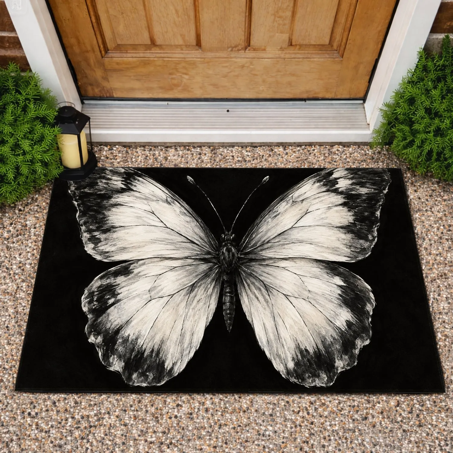 Monochrome Butterfly Motif for Nature Lovers and Serene Contemporary Homes Doormat - 1