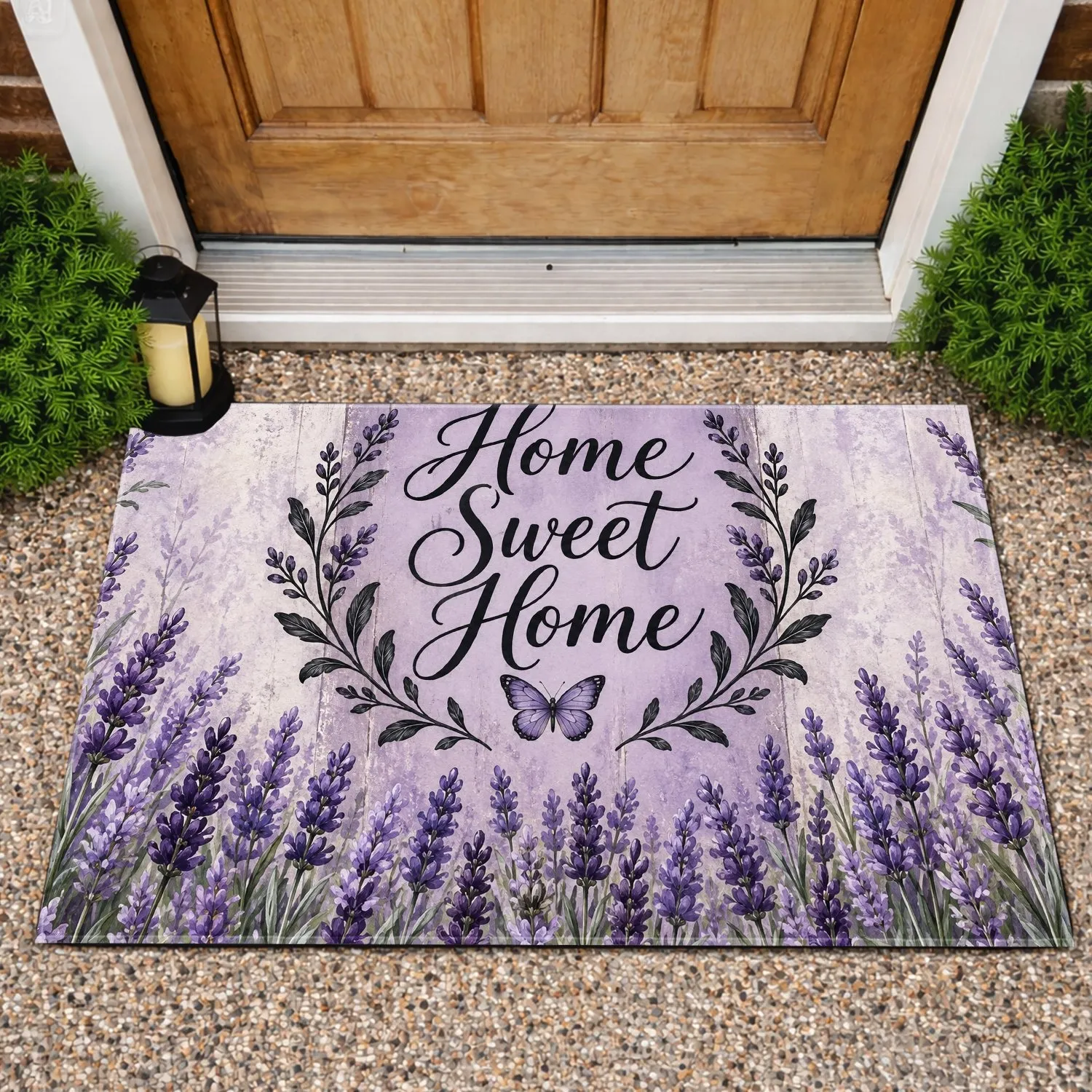 Lavender Home Sweet Home Welcome Scene for Cozy Cottage Entryway and Garden Lovers Doormat - 1