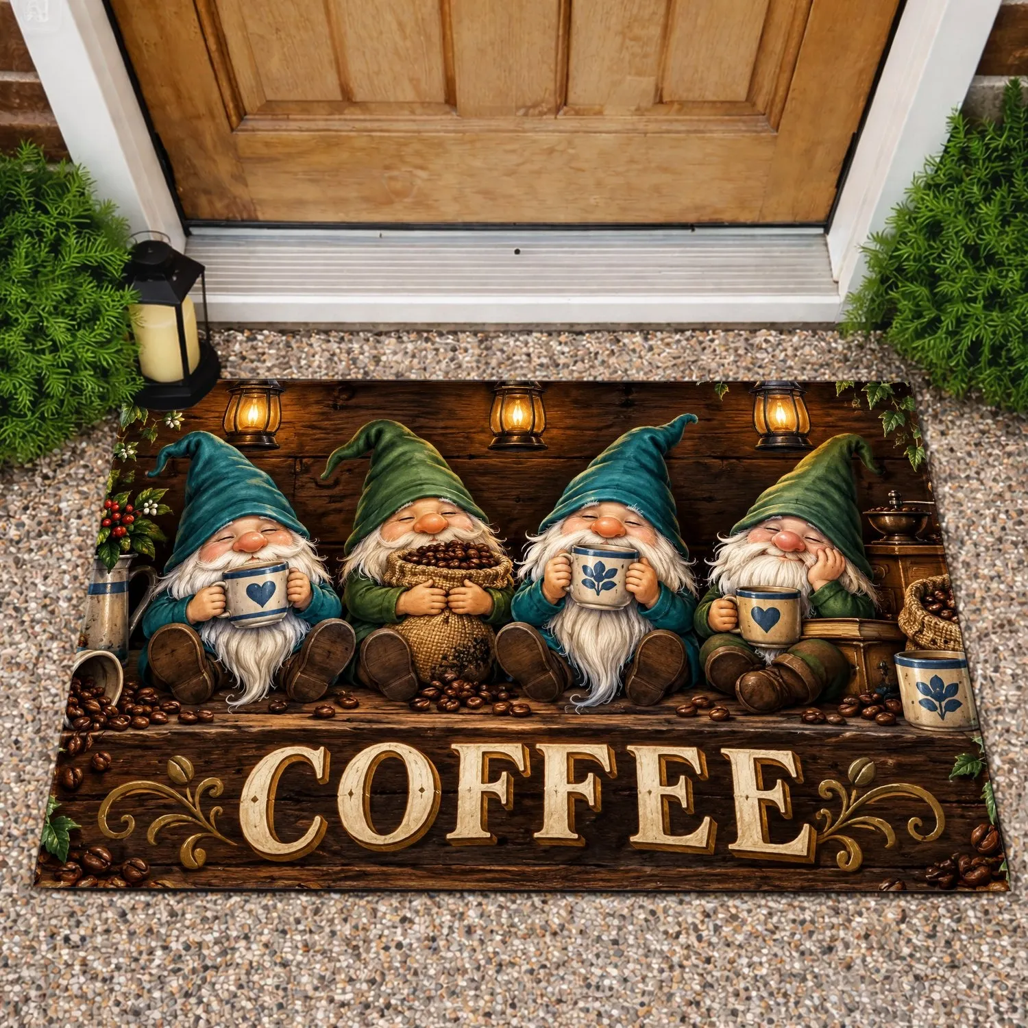 Whimsical Coffee Gnomes And Rustic Cafe Charm For Cozy Autumn Kitchen And Home Living Doormat - 1