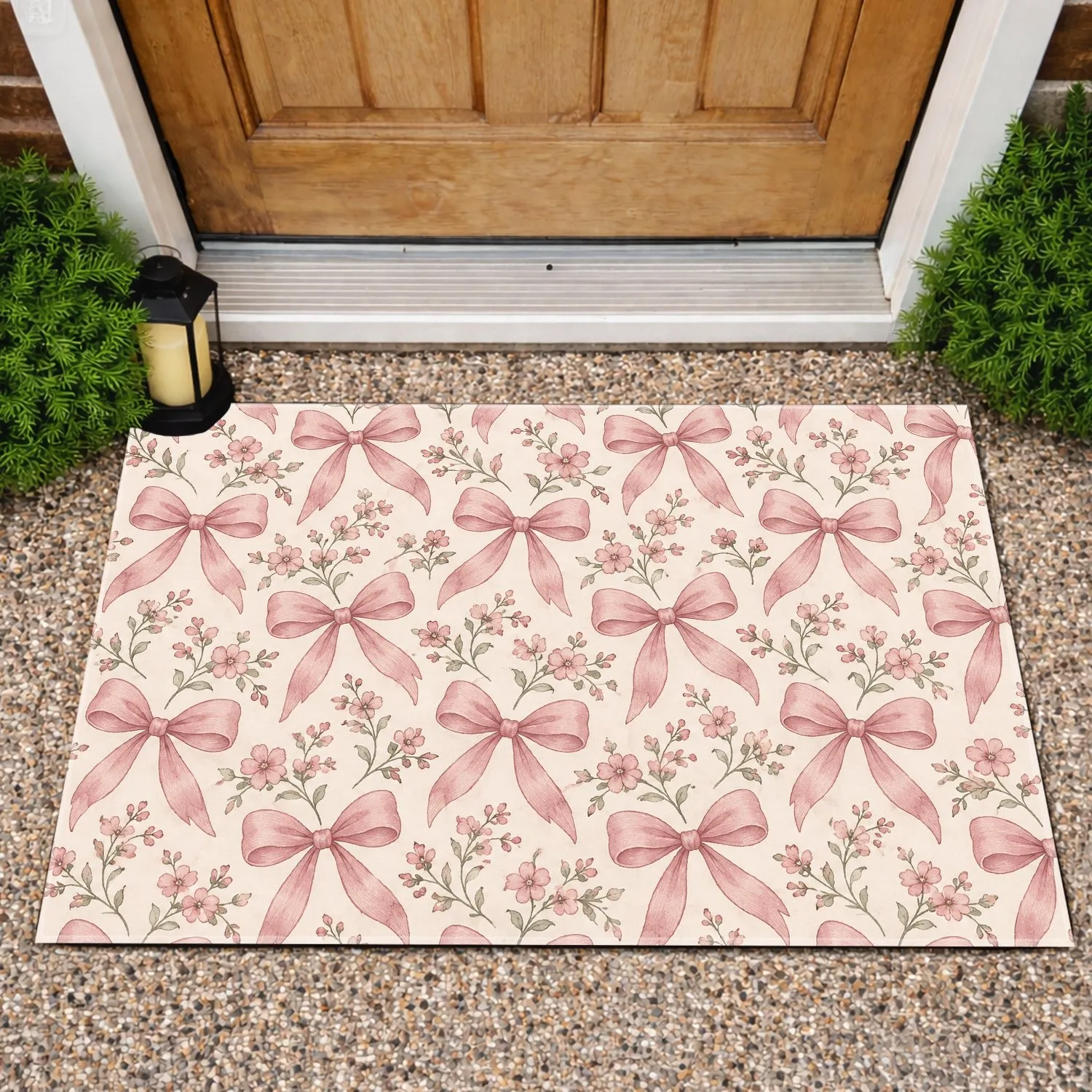 Pink Ribbon Bows and Blossoms for Romantic Cottage Style and Soft Feminine Spaces Doormat - 1