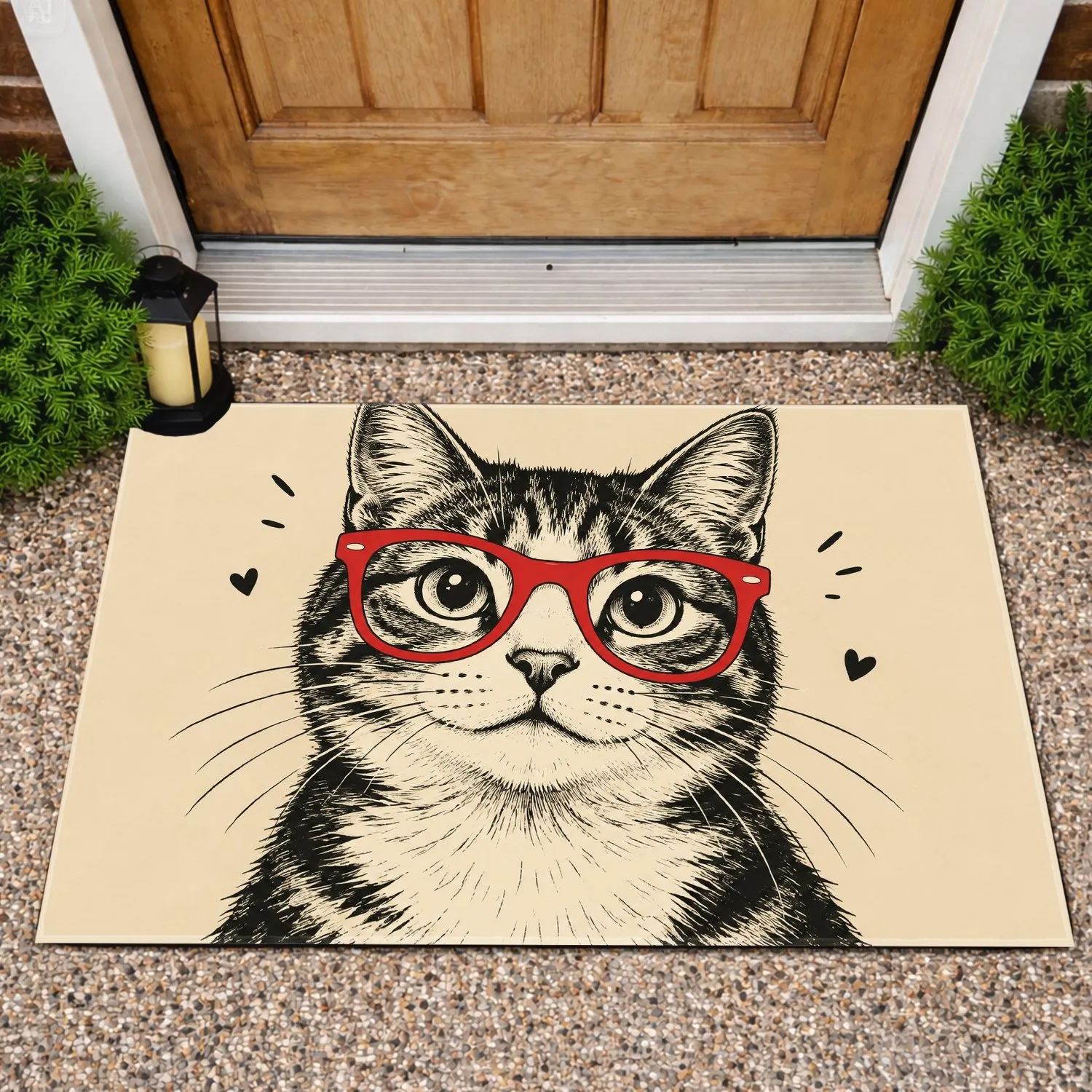 Red Glasses Cat Portrait For Quirky Pet Lovers And Playful Home Entryways Doormat - 1
