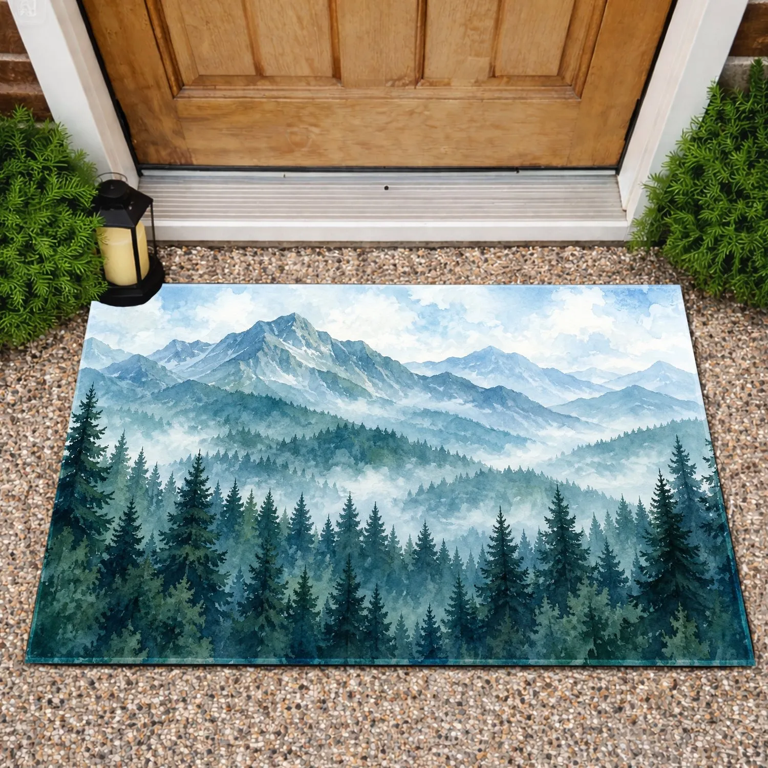 Misty Mountain Forest Landscape for Nature Lovers and Calm Woodland-Inspired Homes Doormat - 1