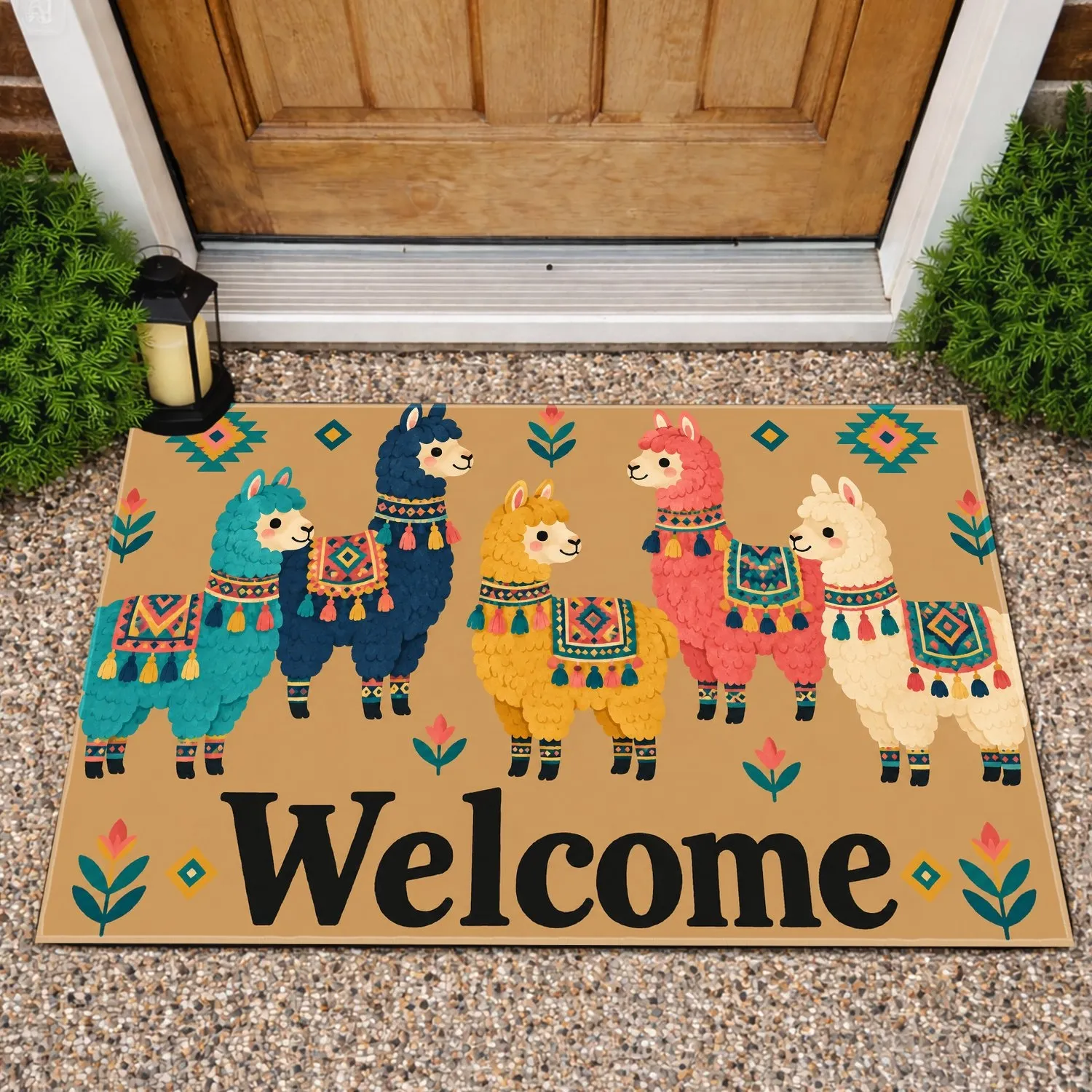 Colorful Alpaca Welcome Greeting for Cheerful Entryways and Cozy Homes of All Ages Doormat - 1