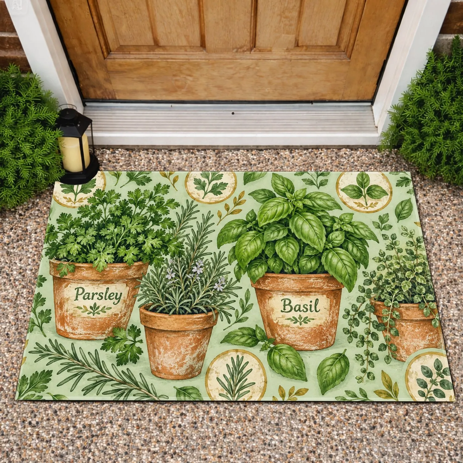 Potted Kitchen Herbs and Greenery for Fresh Farmhouse Cooking and Everyday Home Living Doormat - 1