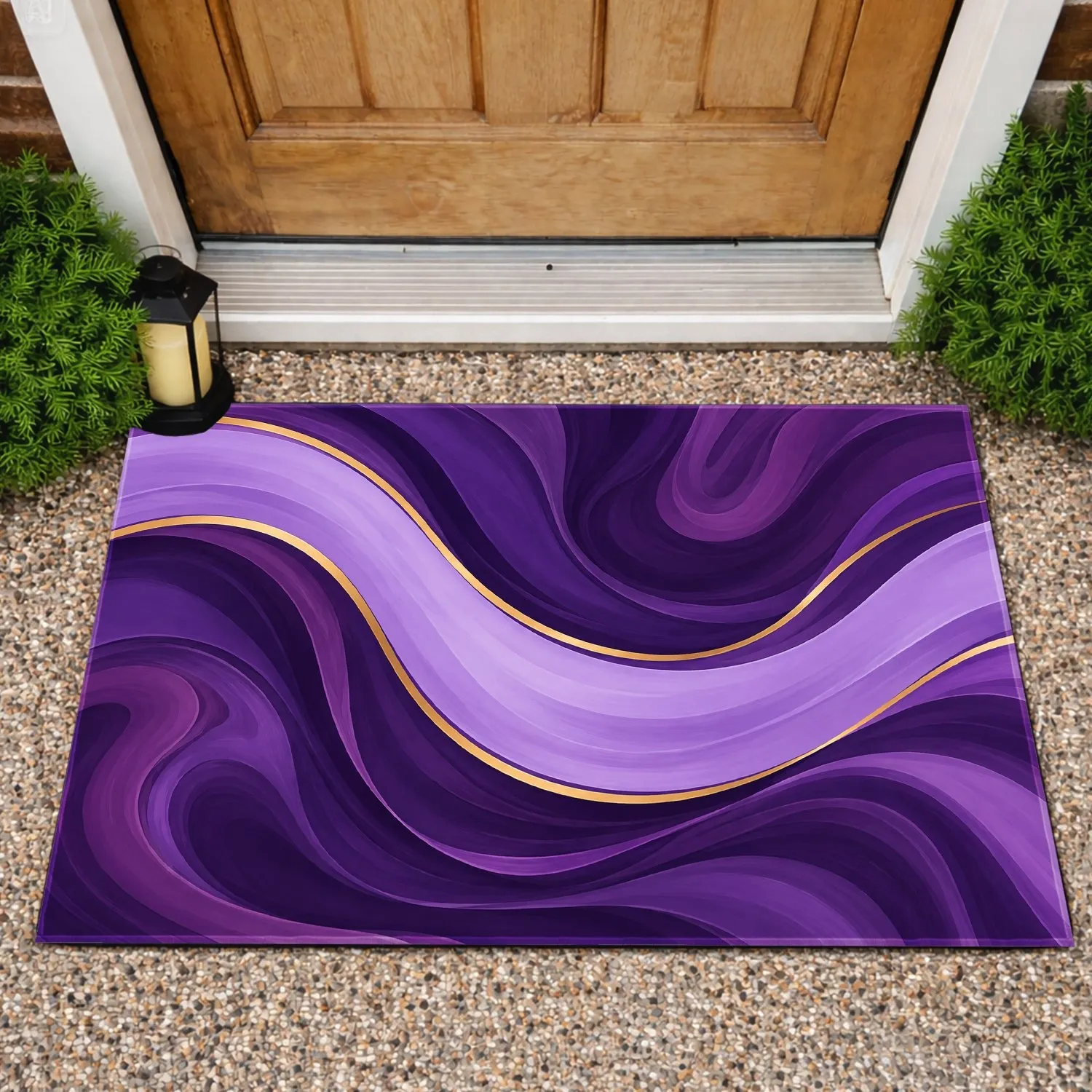 Purple Flowing Ribbon And Violet Swirls For Modern Contemporary Home Entryways Doormat - 1