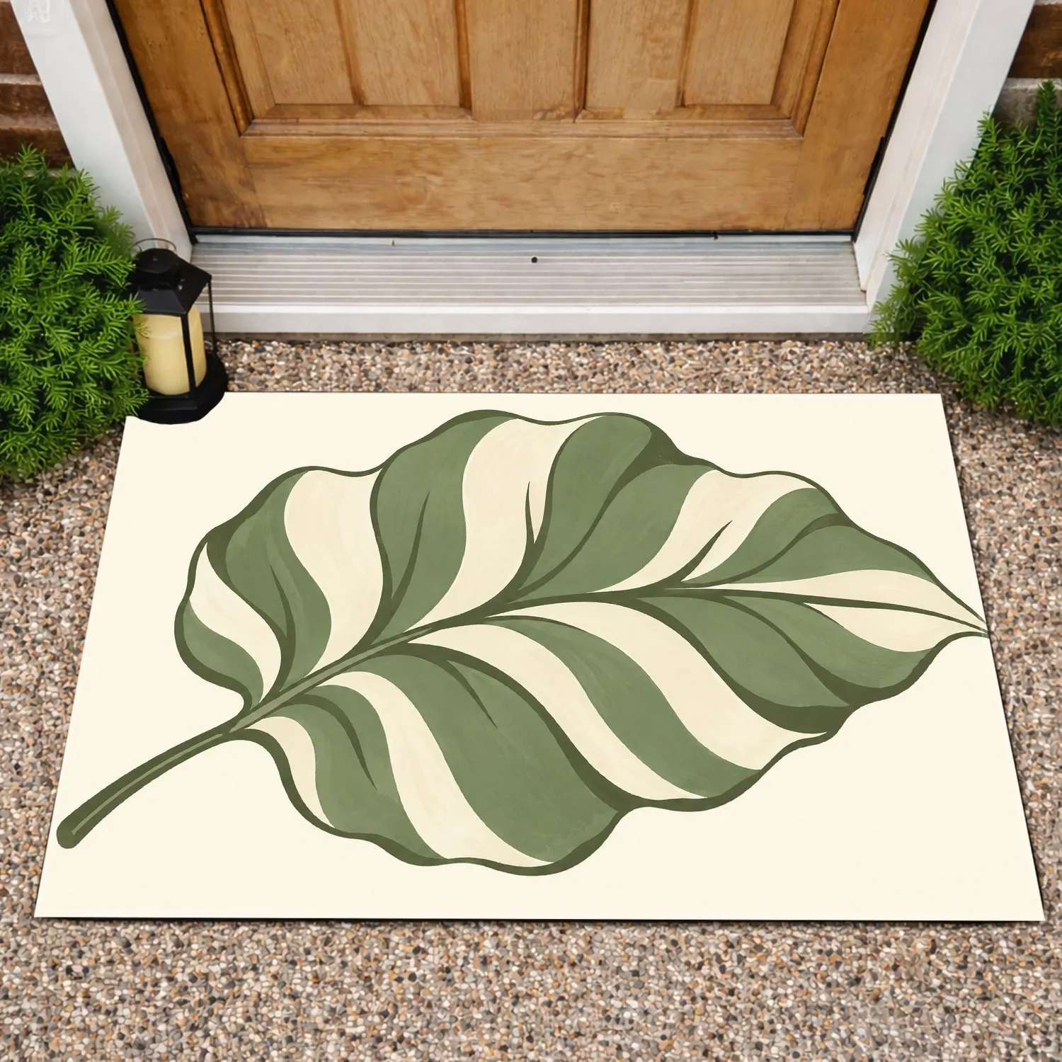 Sage Green Leaf Botanical Decor for Calm Nordic Balcony and Bedroom Living Spaces Doormat - 1