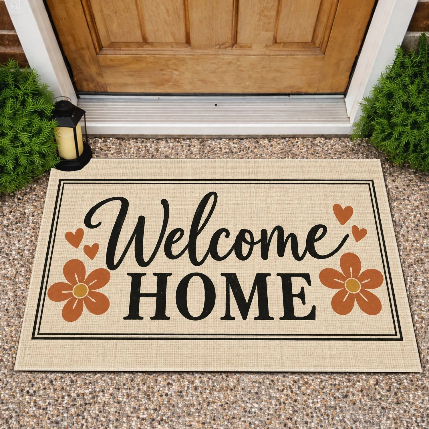 Rustic Welcome Home Hearts And Terracotta Flowers For A Cozy Farmhouse Entryway Decor Doormat - 1
