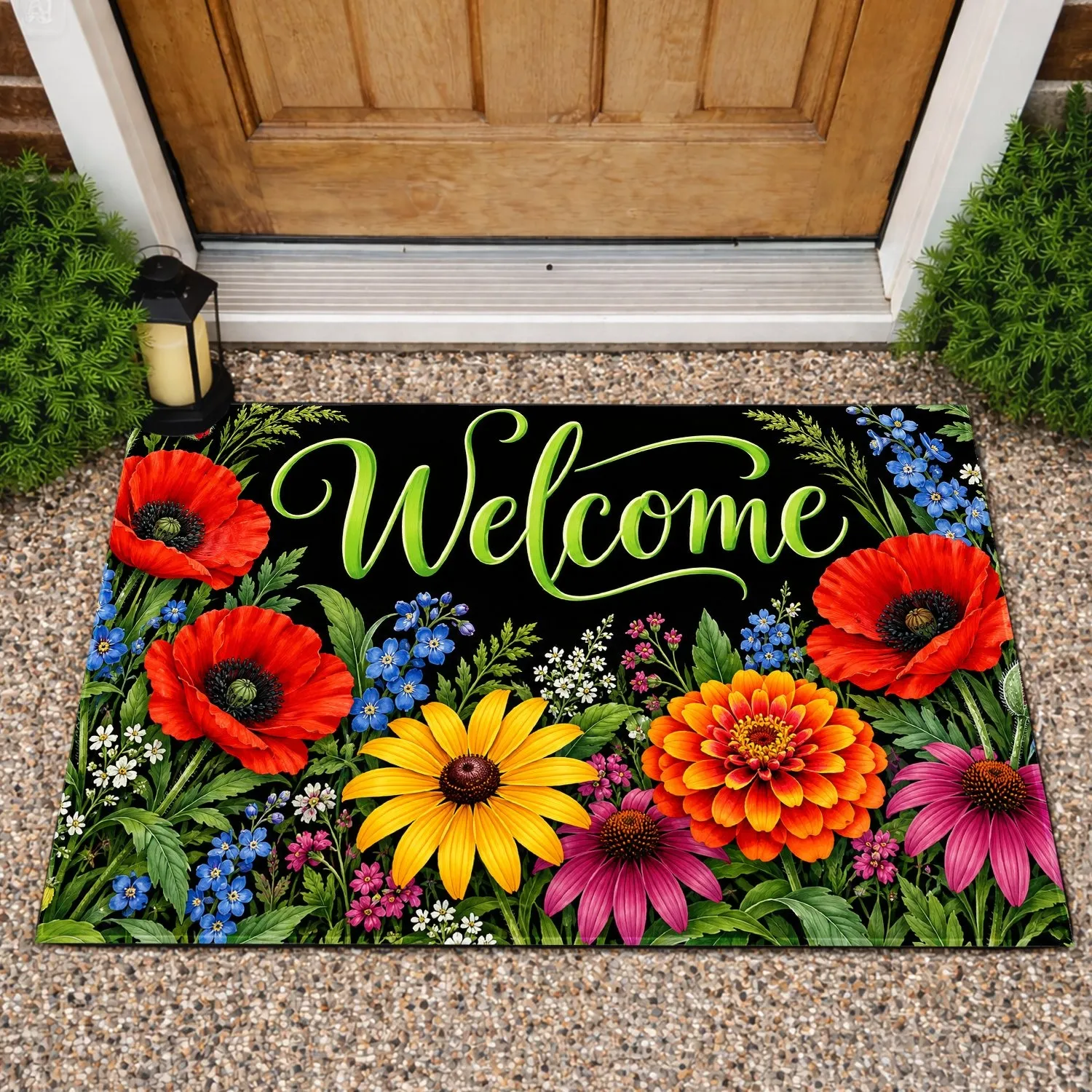 Colorful Wildflower Welcome Lettering for a Cheerful Nature-Inspired Entryway and Home Doormat - 1