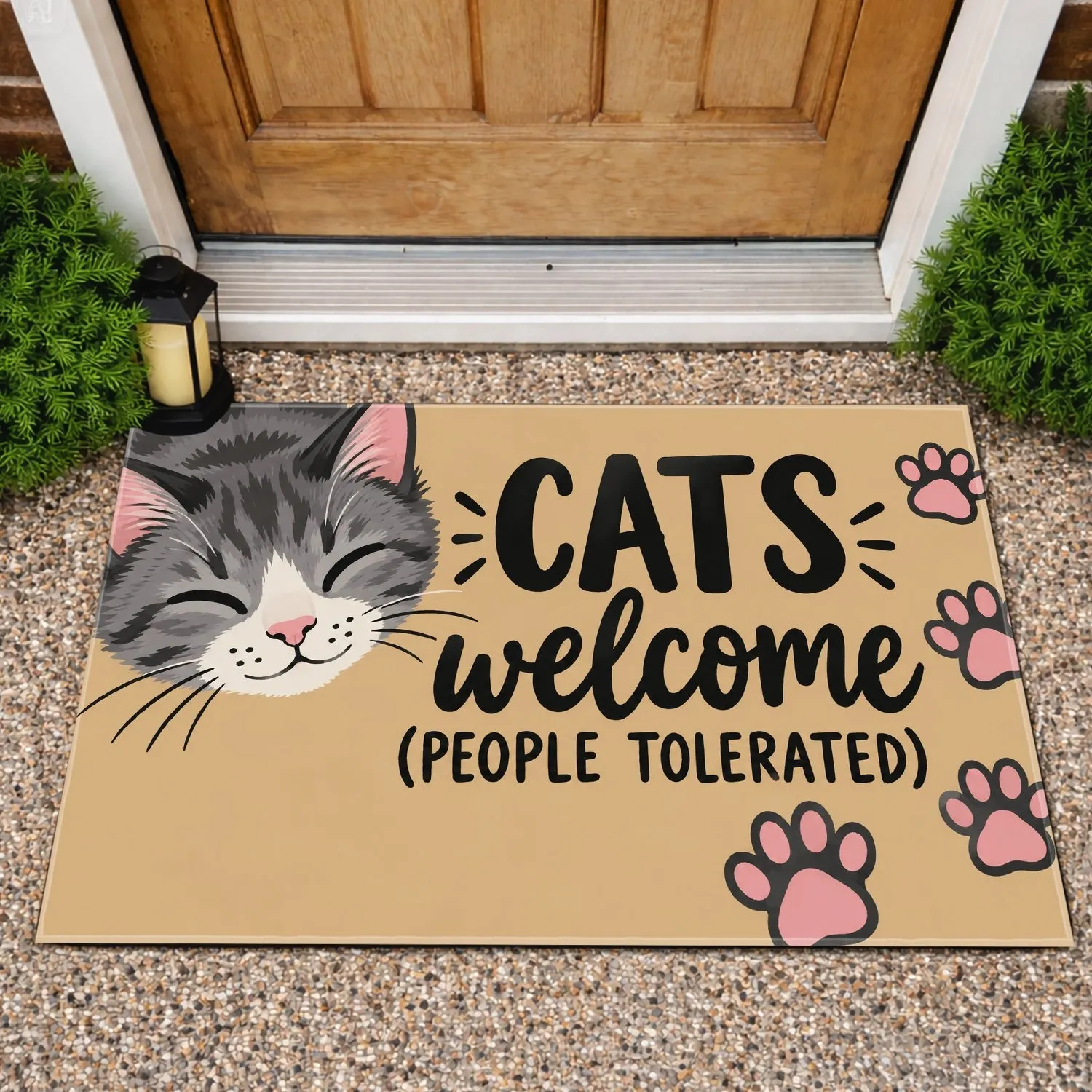 Funny Cat Welcome People Tolerated Entryway Greeting for Cat Lovers and Pet Owners Doormat - 1