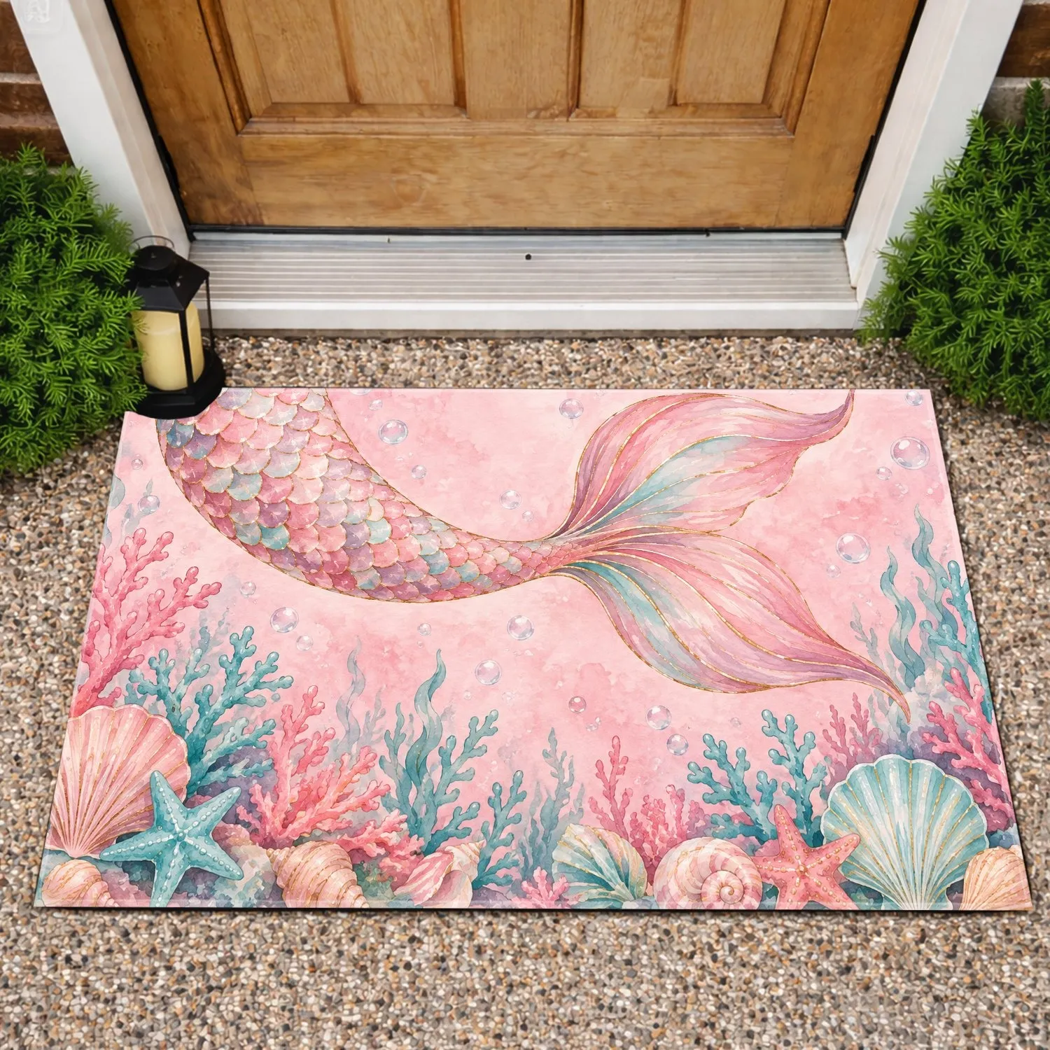 Pastel Mermaid Tail Ocean Scene for Dreamy Coastal Homes and Whimsical Beach Lovers Doormat - 1