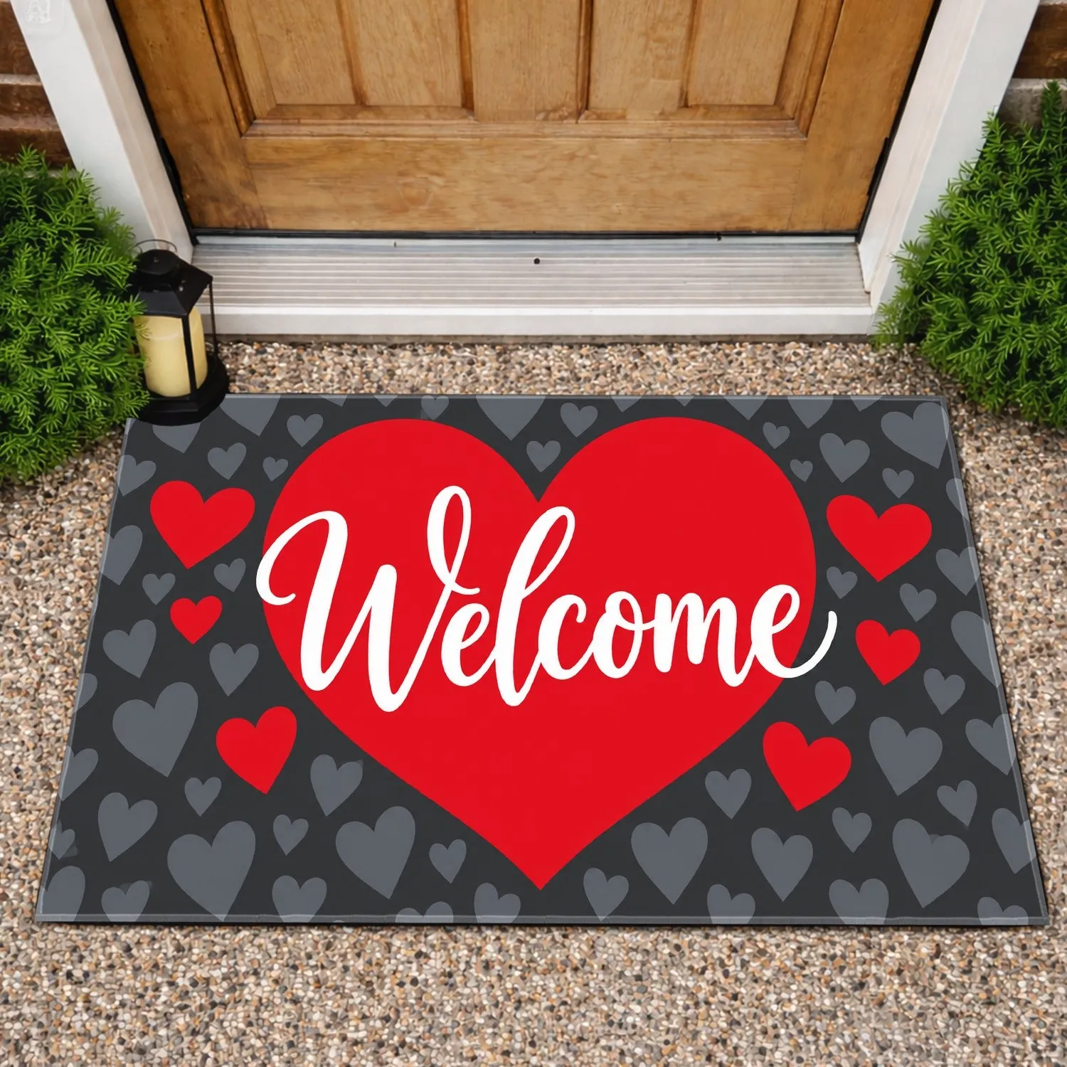 Bold Red Heart Welcome Greeting for Valentine Season and Romantic Home Entryways Doormat - 1