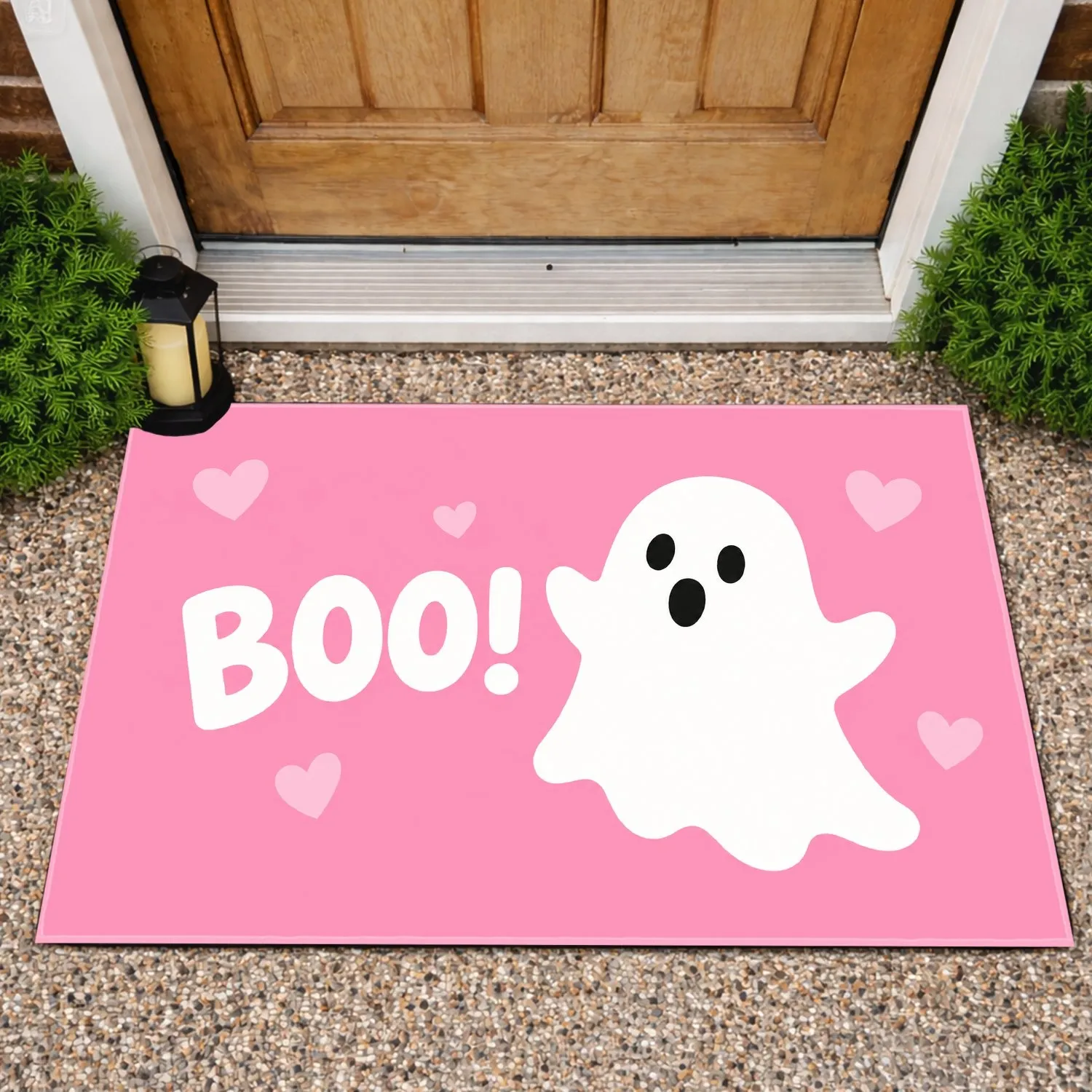 Pink Ghost Boo Halloween Entryway Greeting for Spooky Season Celebrations Doormat - 1