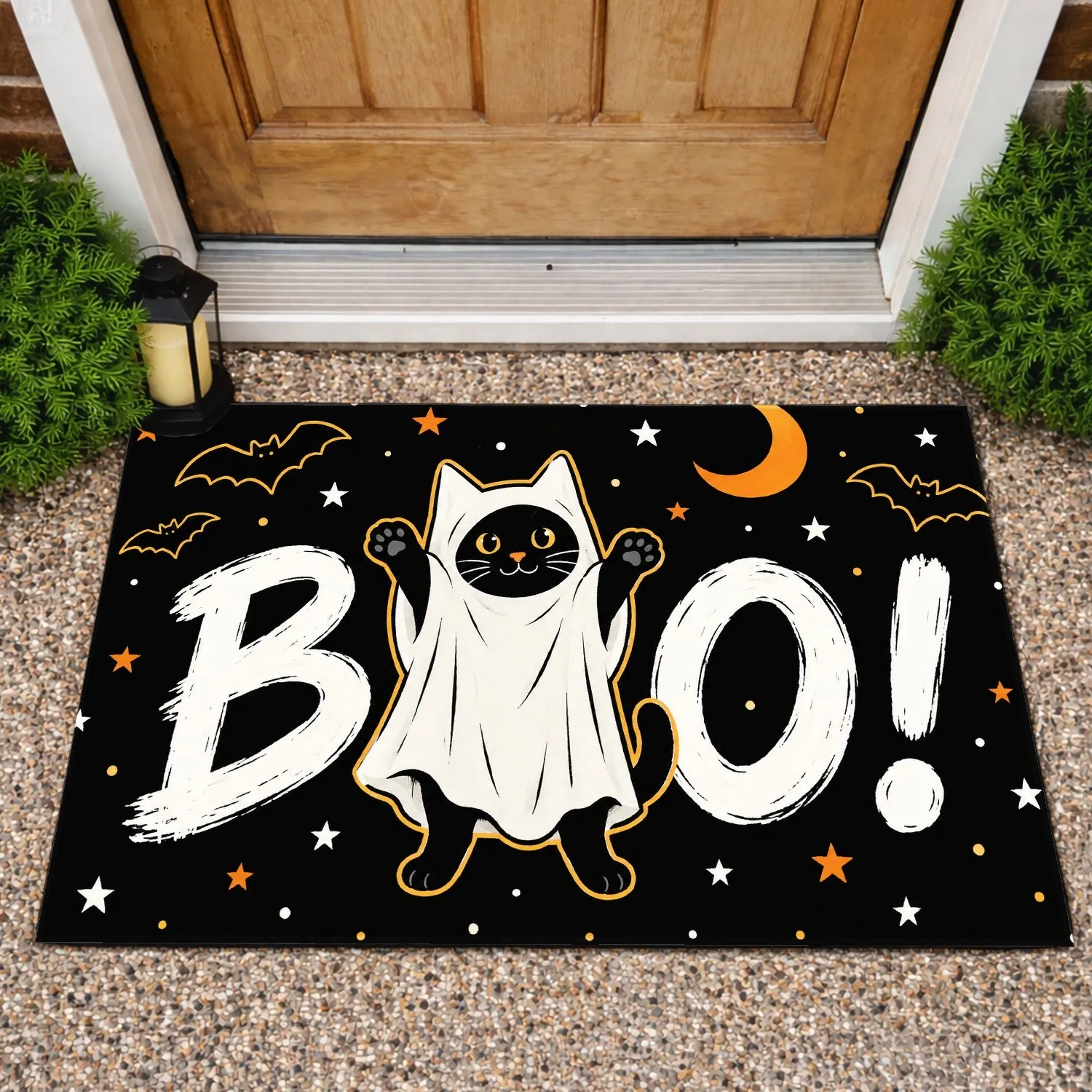 Ghost Cat And BOO Halloween Charm For Spooky Seasonal Home Entryways Doormat - 1
