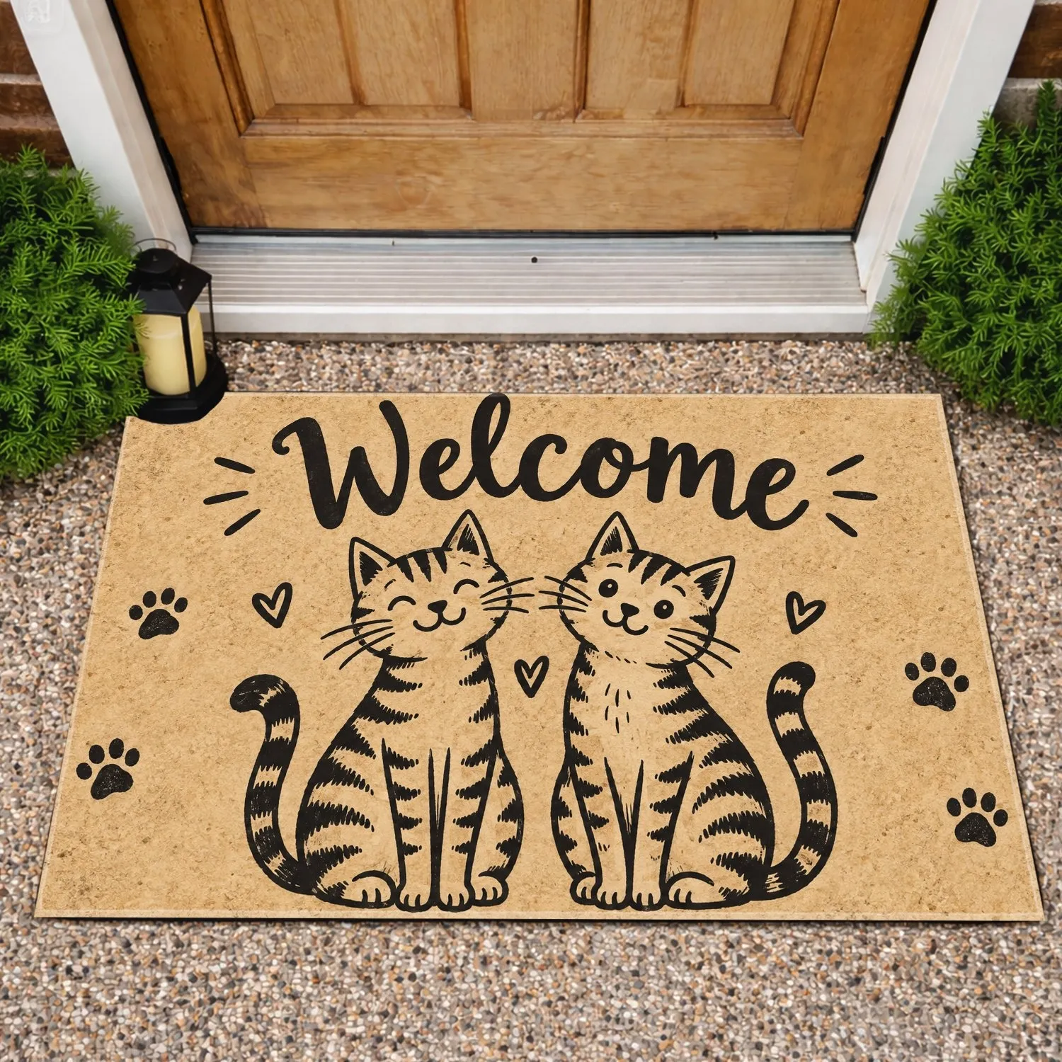 Two Playful Tabby Cats with Welcome Lettering for Cat Lovers and Pet-Friendly Homes Doormat - 1