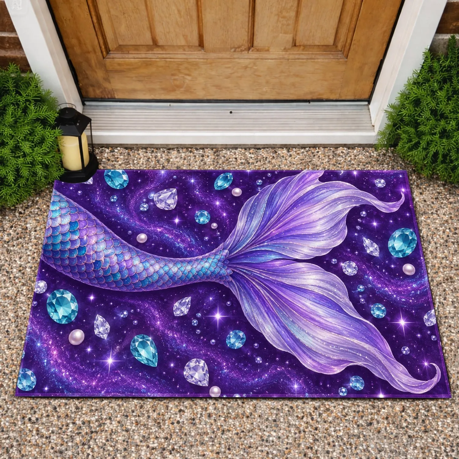 Purple Mermaid Tail And Jewel Accents For A Dreamy Ocean-Inspired Coastal Home Retreat Doormat - 1