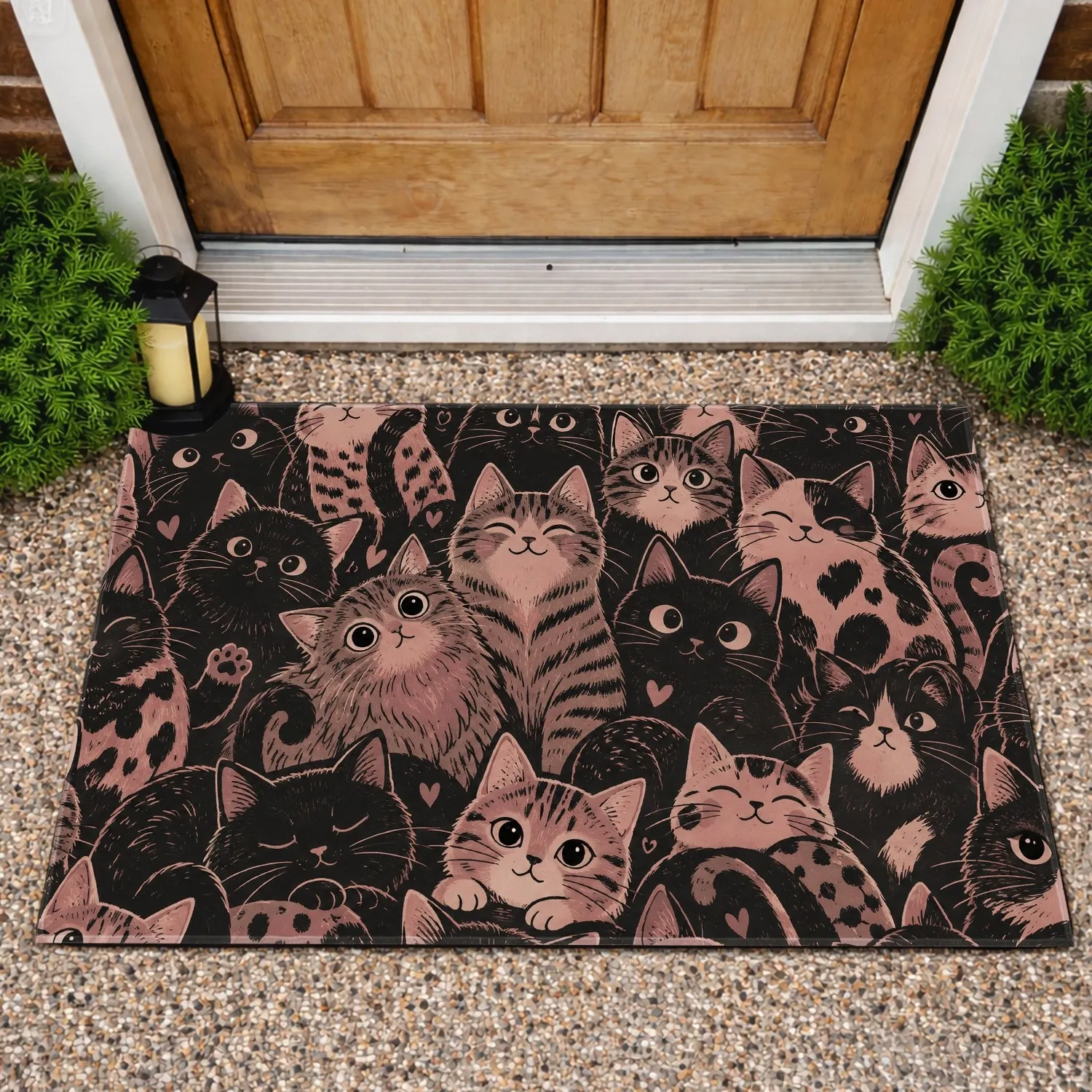 Dark Cat Doodle Motifs for Cozy Cat Lover Homes and Playful Entryway Style Gifts Doormat - 1