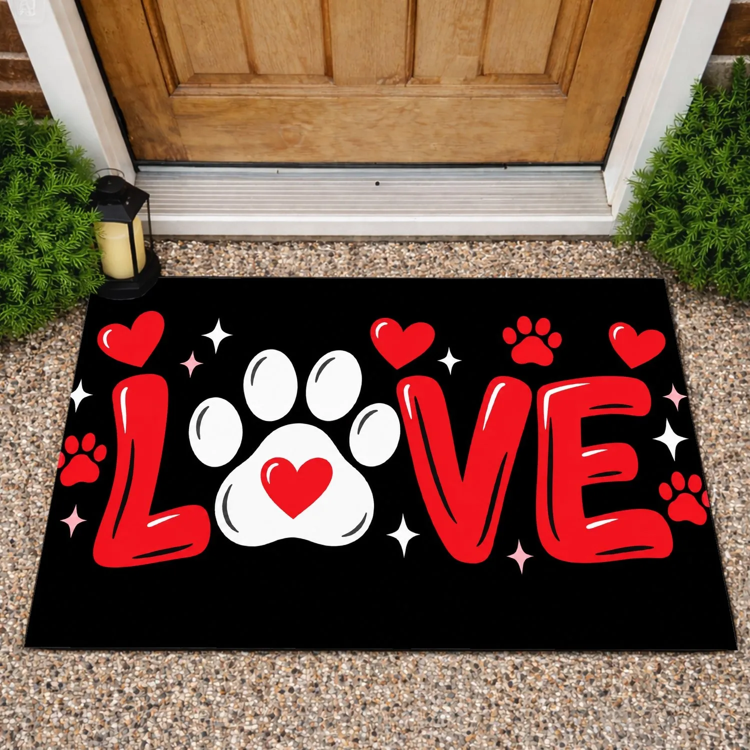Red Love Paw And Heart Motif For Valentine Cheer In Dog And Cat Loving Homes Doormat - 1