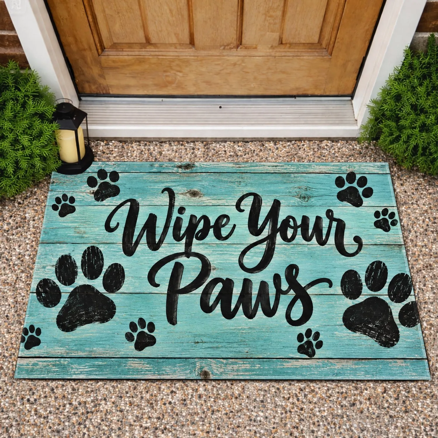 Turquoise Rustic Paw Prints for Pet-Friendly Entryways and Dog-Loving Households Doormat - 1
